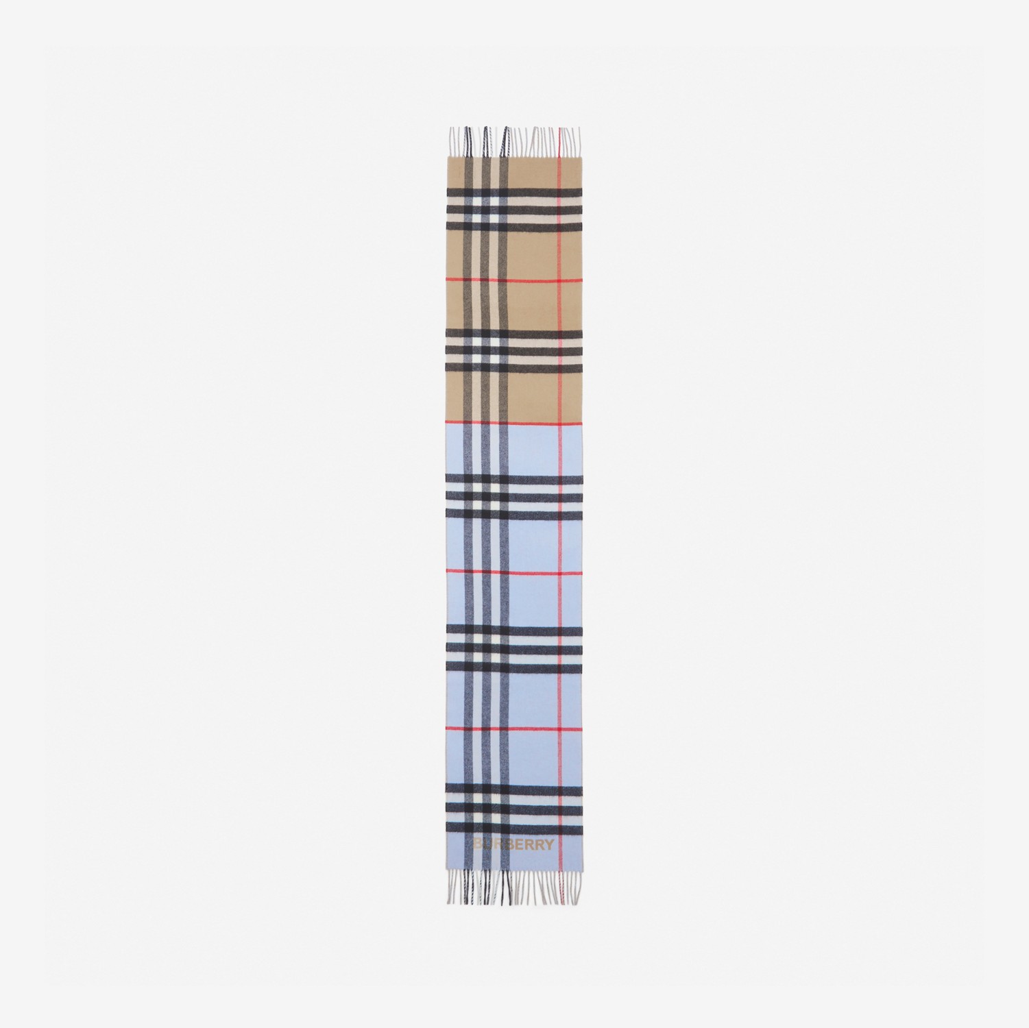 对比感格纹羊绒围巾 (典藏米色 / 淡蓝色) | Burberry® 博柏利官网