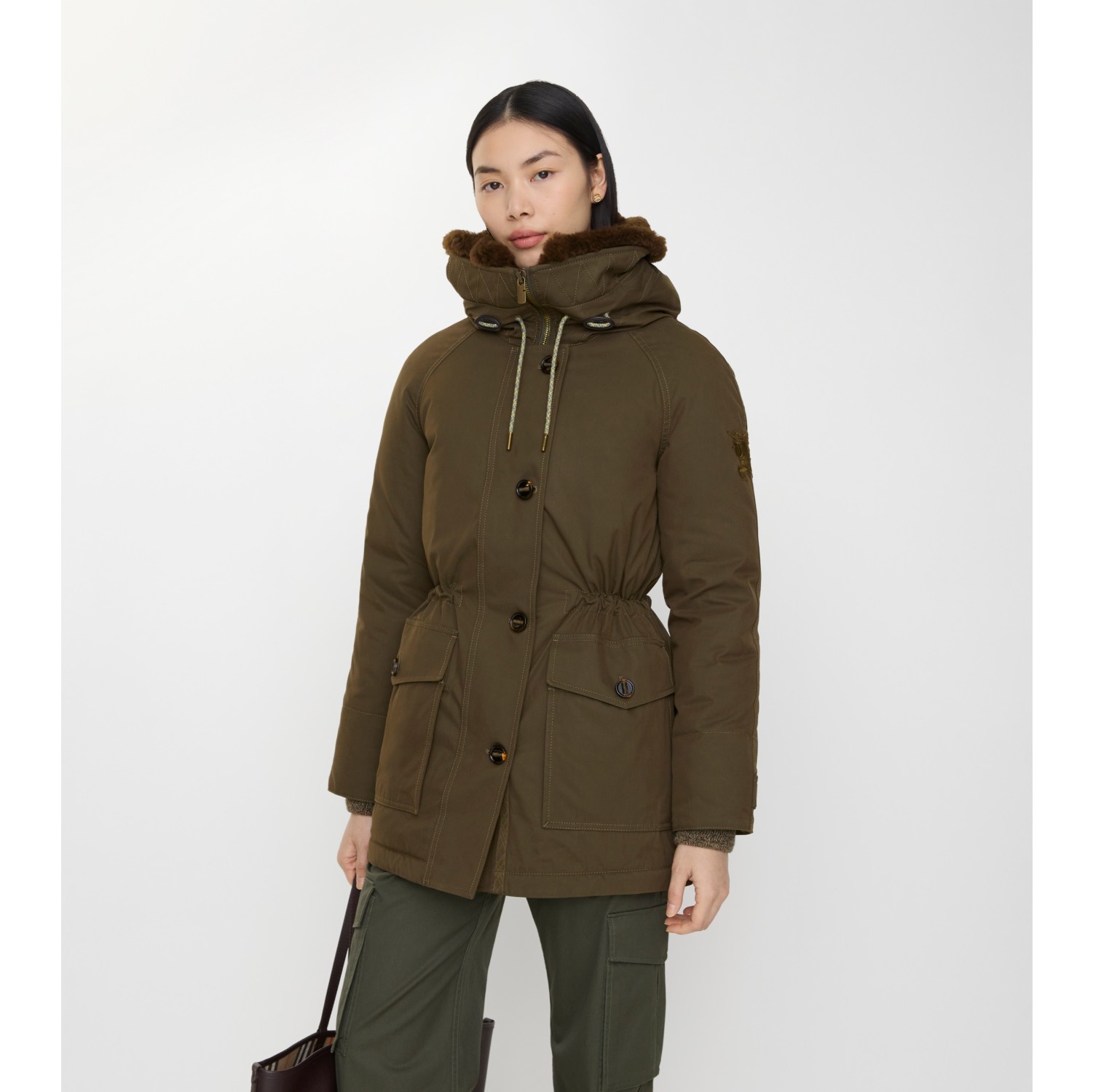 Shearling Trim Gabardine Parka