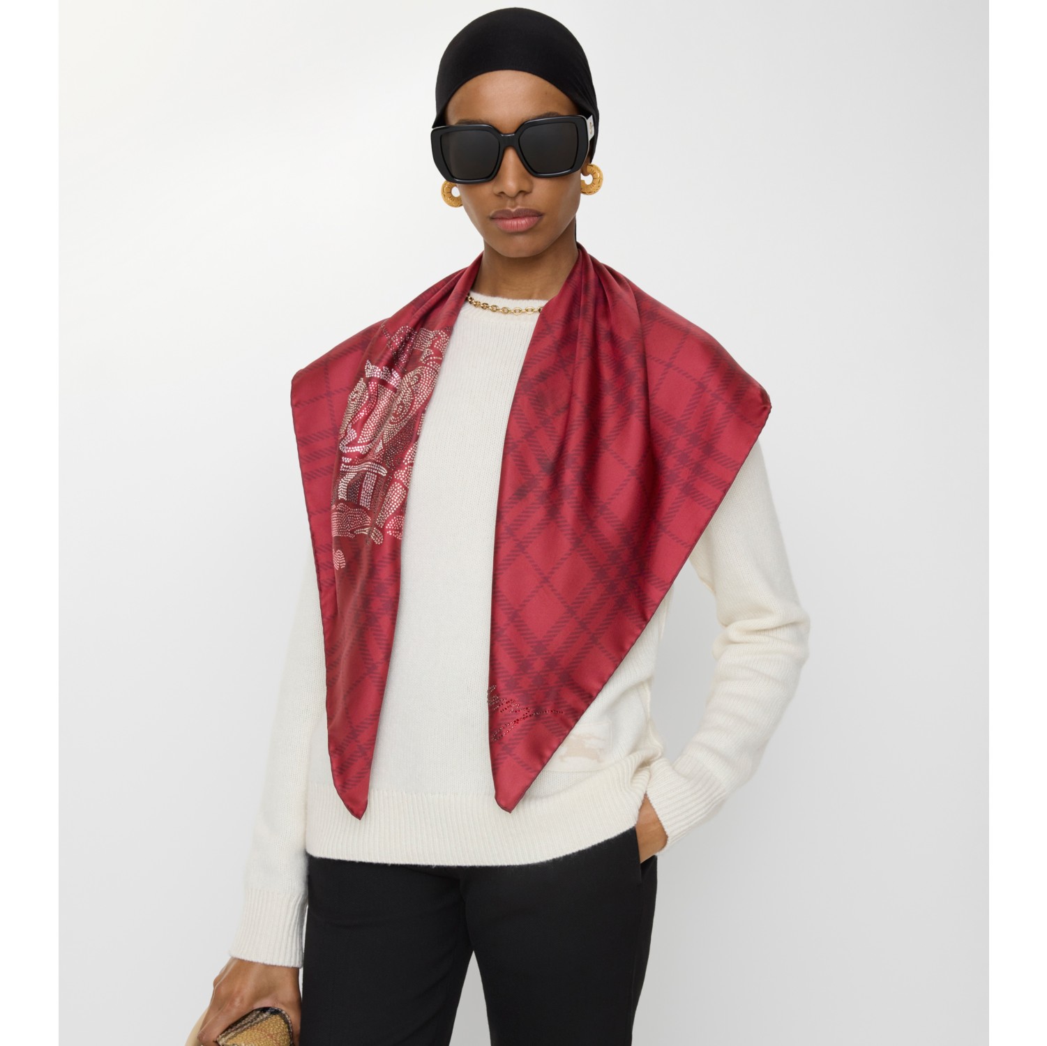 Crystal EKD Check Silk Scarf in Ripple red | Burberry® Official