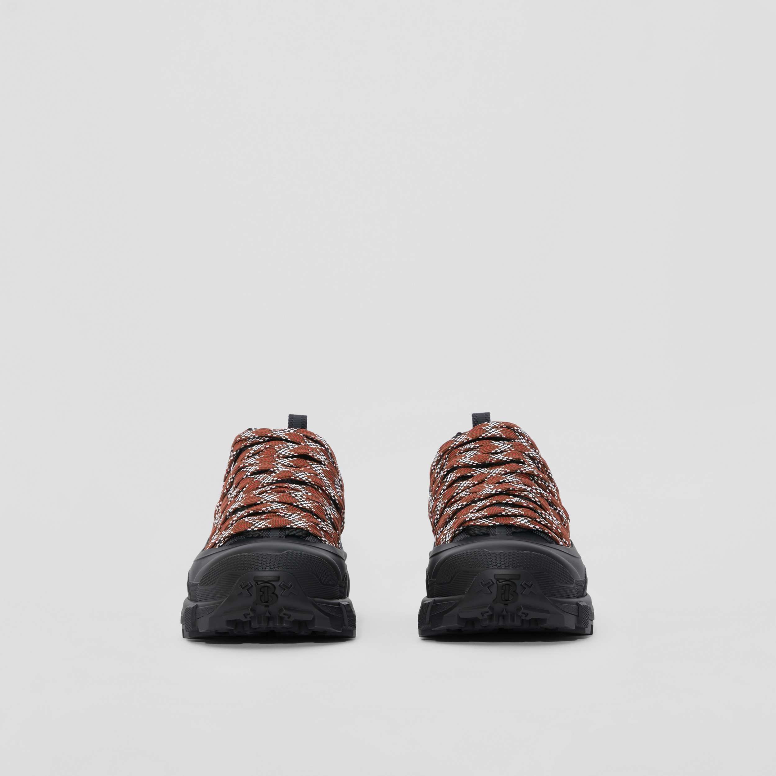 Lace Detail Leather and Nylon Arthur Sneakers in Black/dark Birch Brown - Men | Burberry® Official - 4