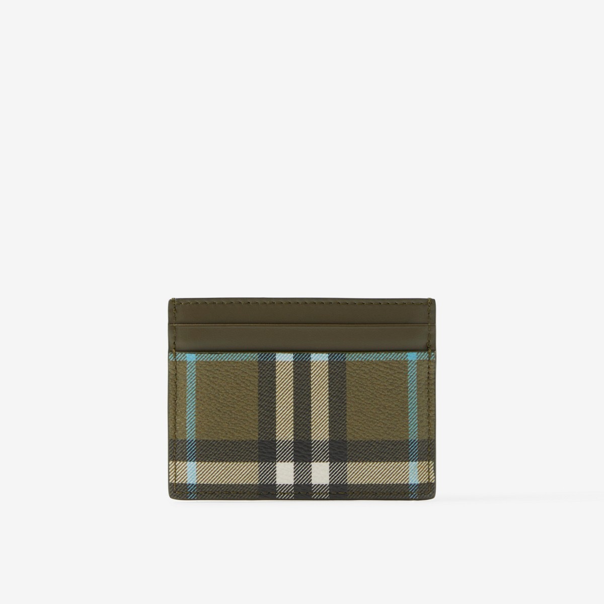 Burberry Check And Leather Card Case In Olive Green