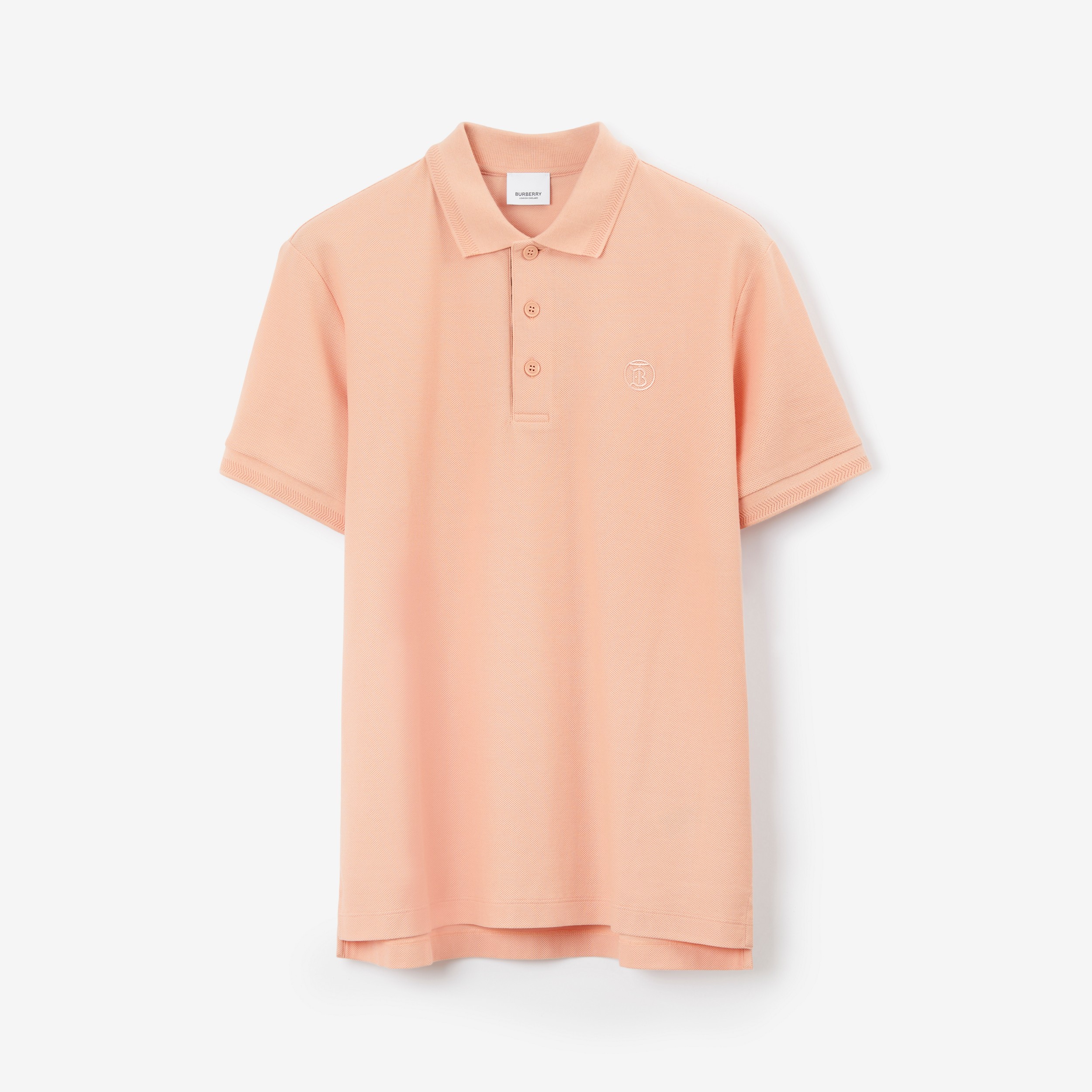 Camisa polo de algodão piquê com estampa de monograma (Rosa Pêssego Suave) - Homens | Burberry® oficial - 1