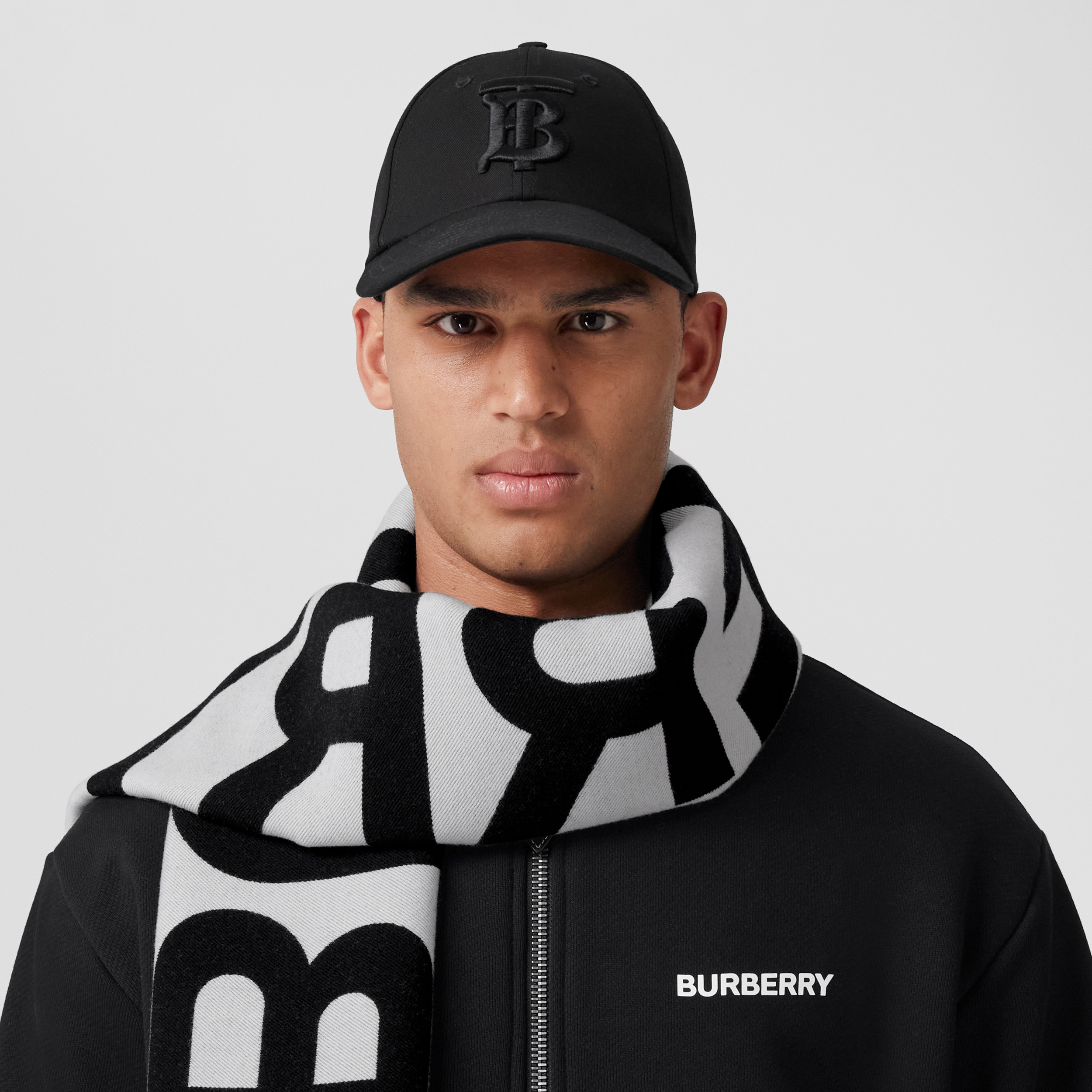 Logo and EKD Wool Silk Jacquard Scarf in Monochrome | Burberry® Official - 4