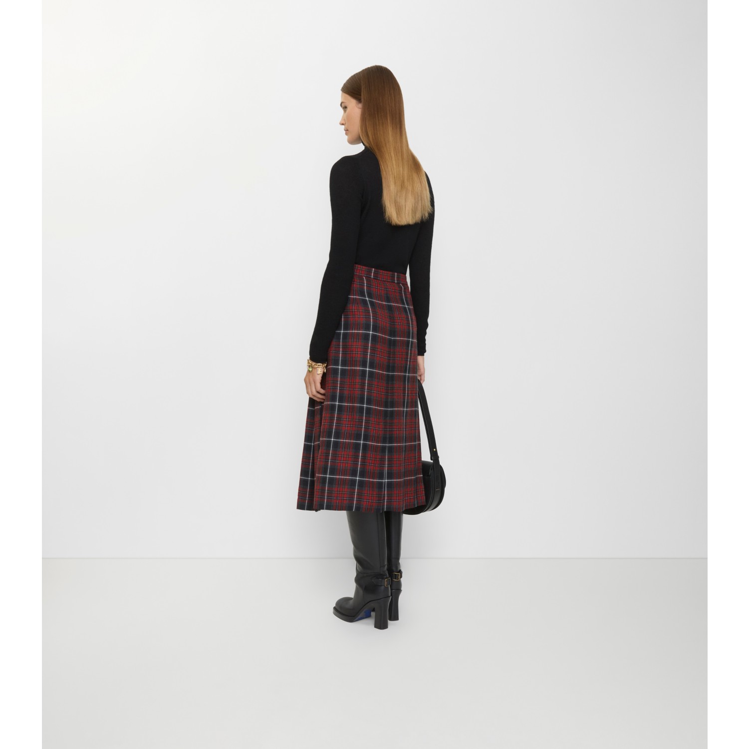 Check Wool Blend Midi Kilt