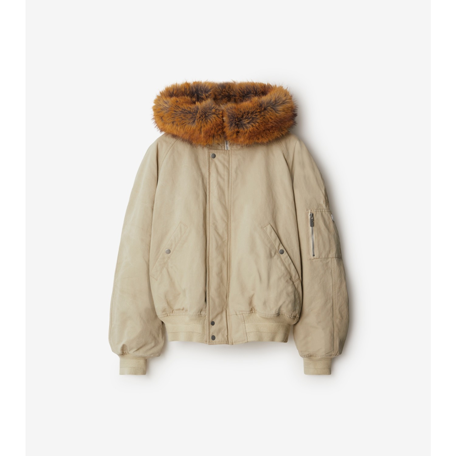 Faux Fur Trim Cotton Bomber Jacket in Plaster Men Burberry Official