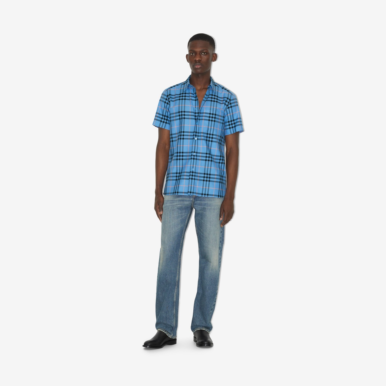 格纹棉质衬衫 (暗雅湛蓝色) - 男士 | Burberry® 博柏利官网