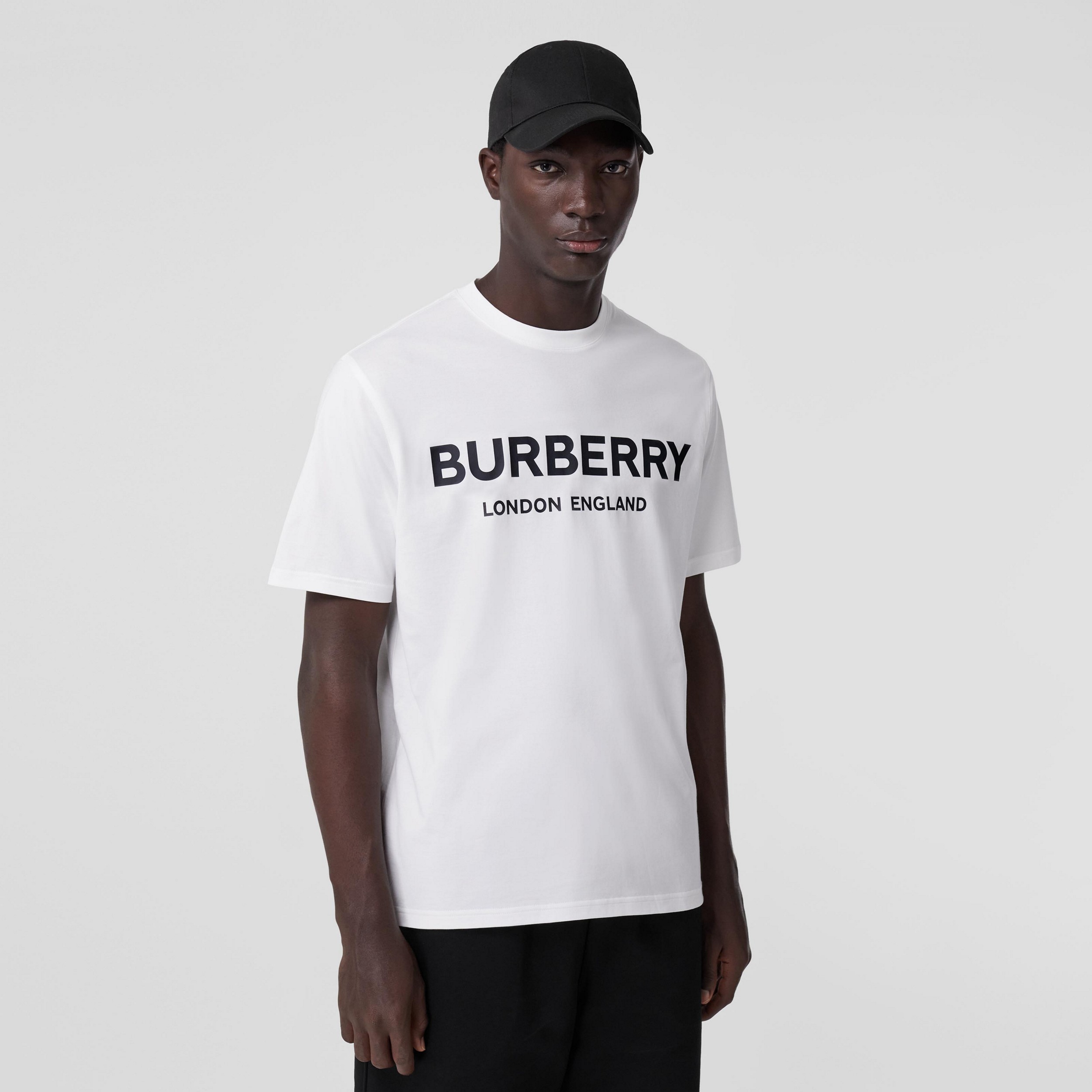 Logo Print Cotton T-shirt in White - Men | Burberry® Official - 1