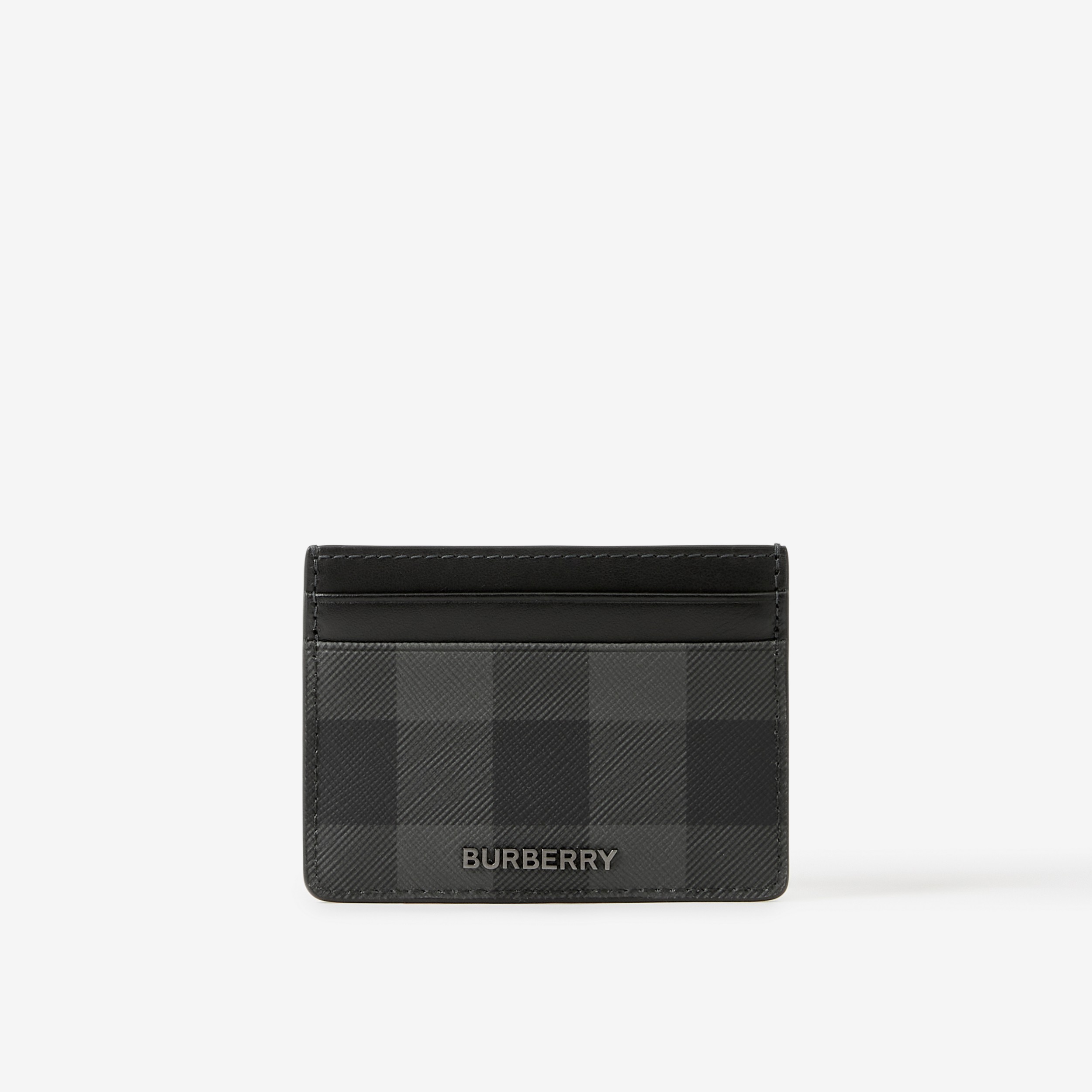 Check and Leather Card Case in Charcoal | Burberry® Official - 1