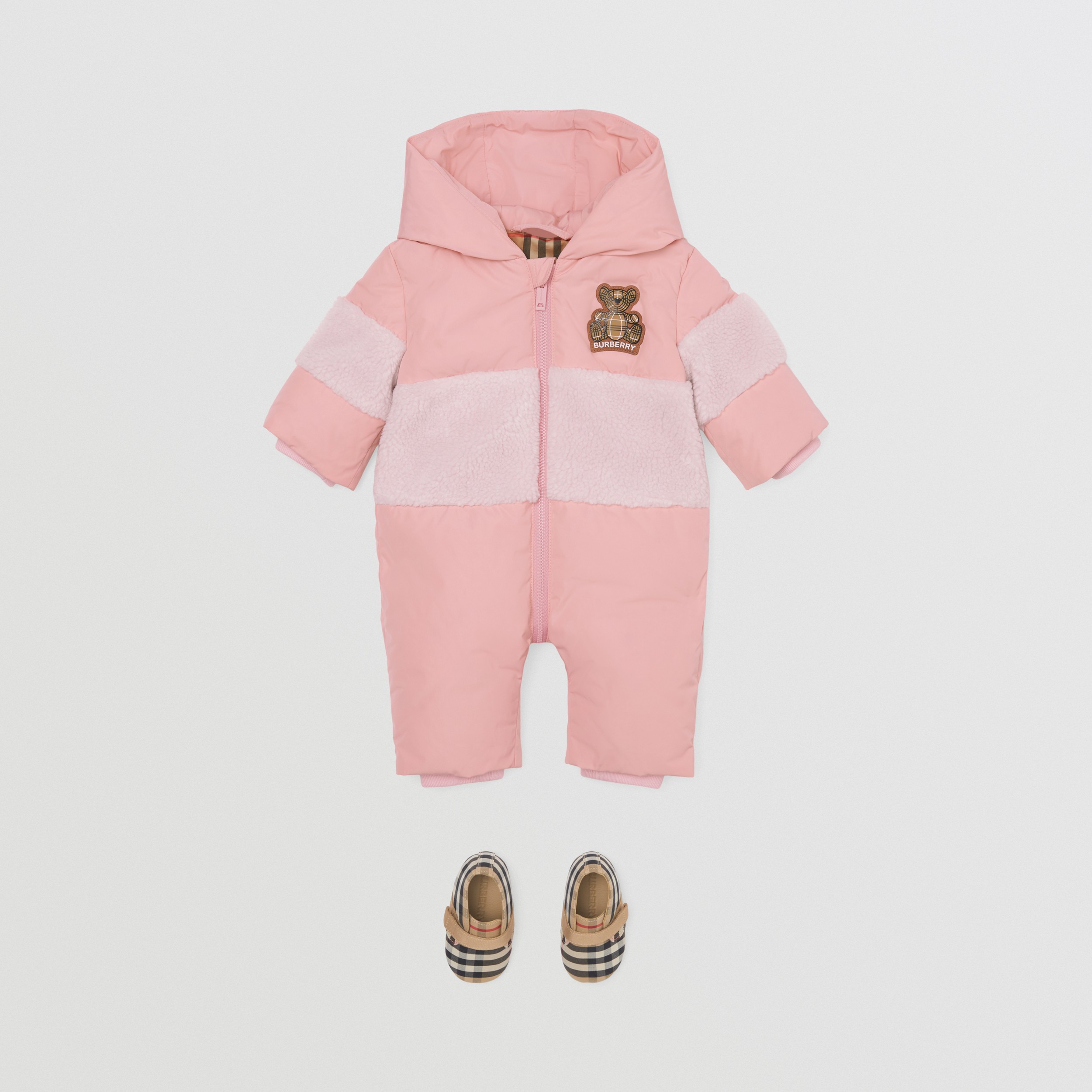 Thomas Bear Appliqué Hooded Puffer Suit in Light Blossom Pink - Children | Burberry® Official - 3