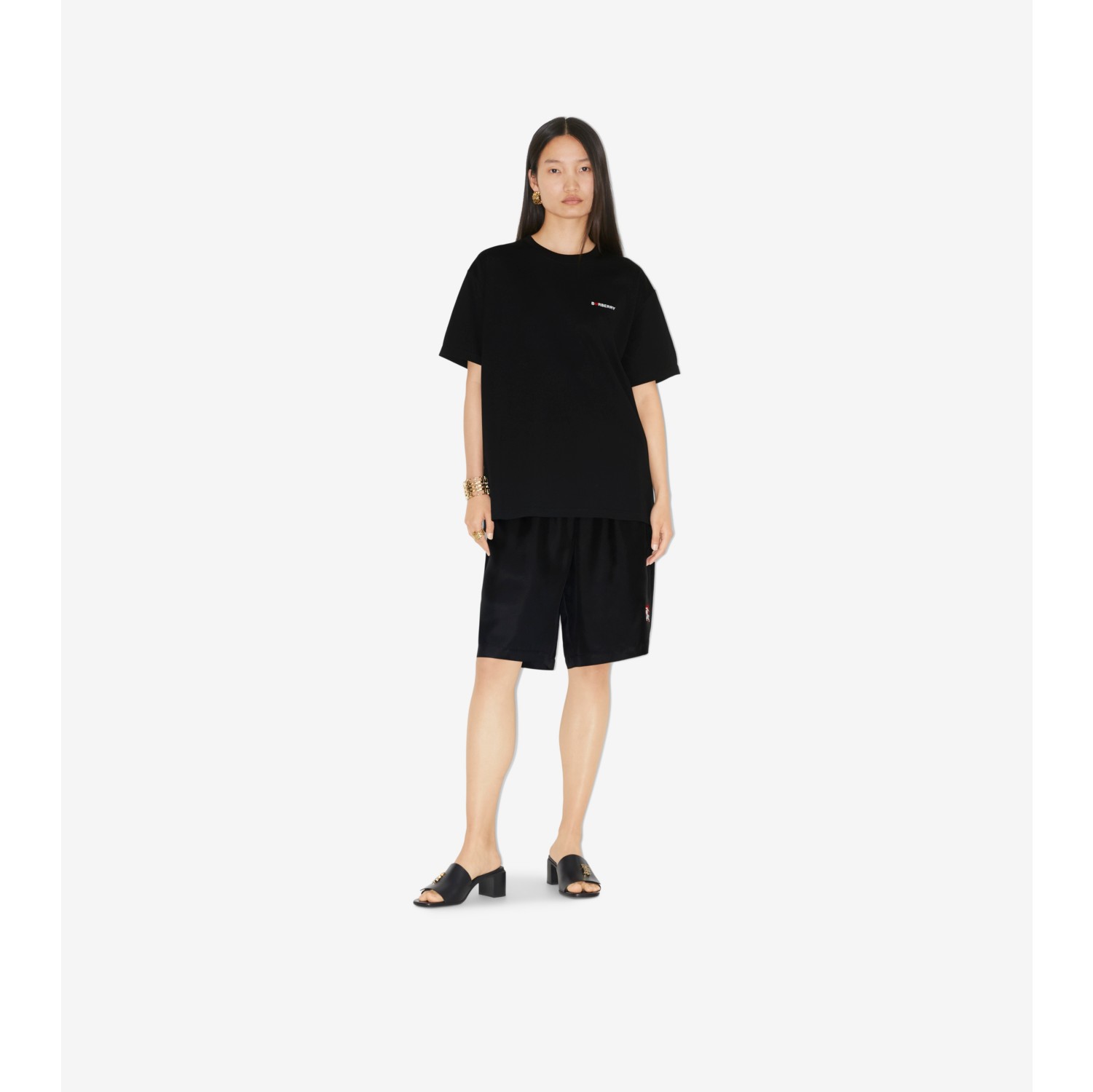 Heart EKD Cotton Oversized T-shirt in Black - Women | Burberry® Official