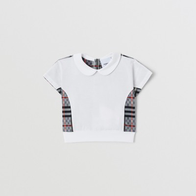 Peter Pan Collar Chequerboard Panel Cotton T-Shirt