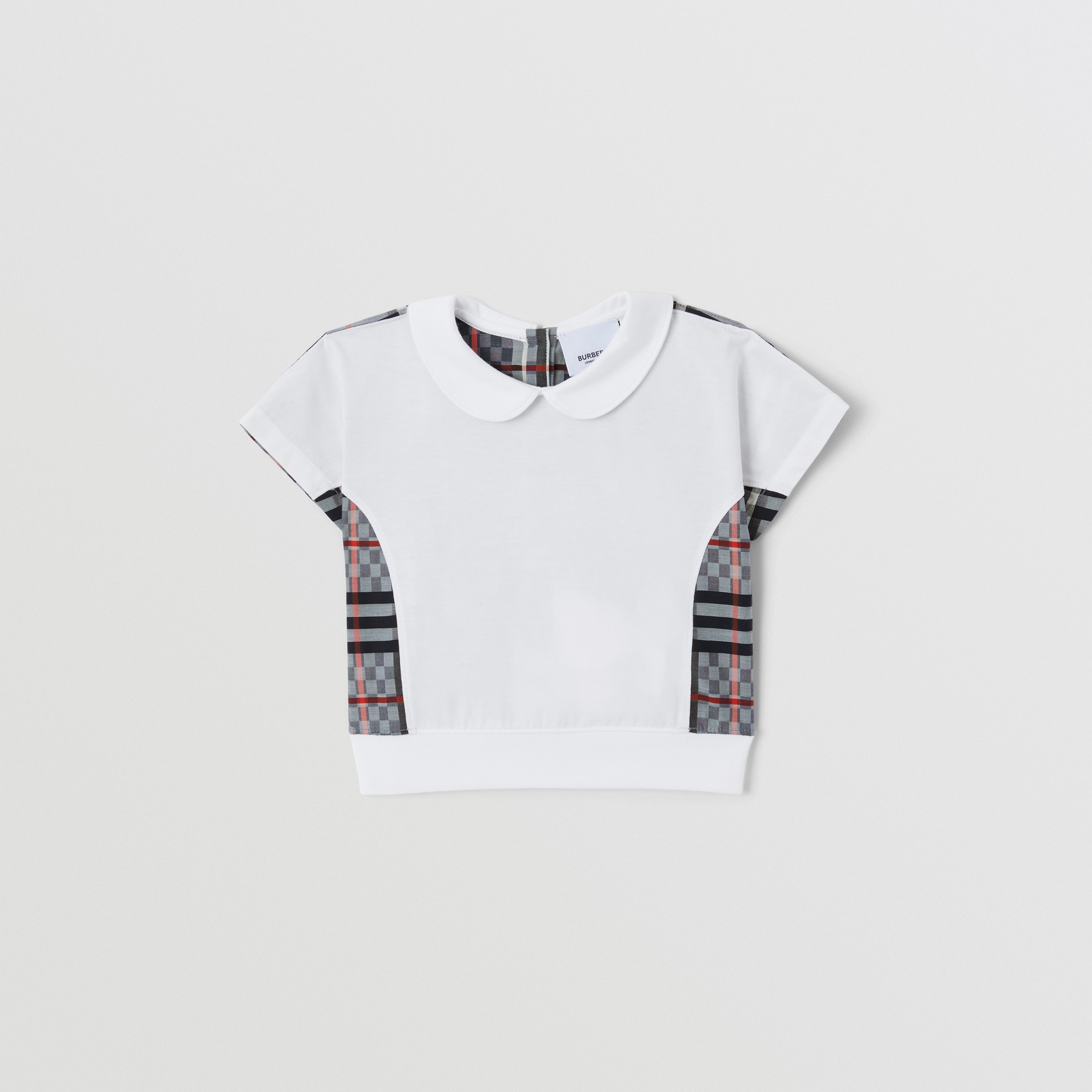 Peter Pan Collar Chequerboard Panel Cotton T-Shirt in White - Children | Burberry® Official - 1