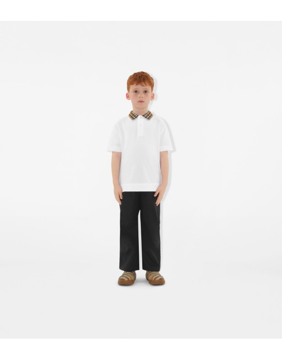 Check Collar Cotton Polo Shirt