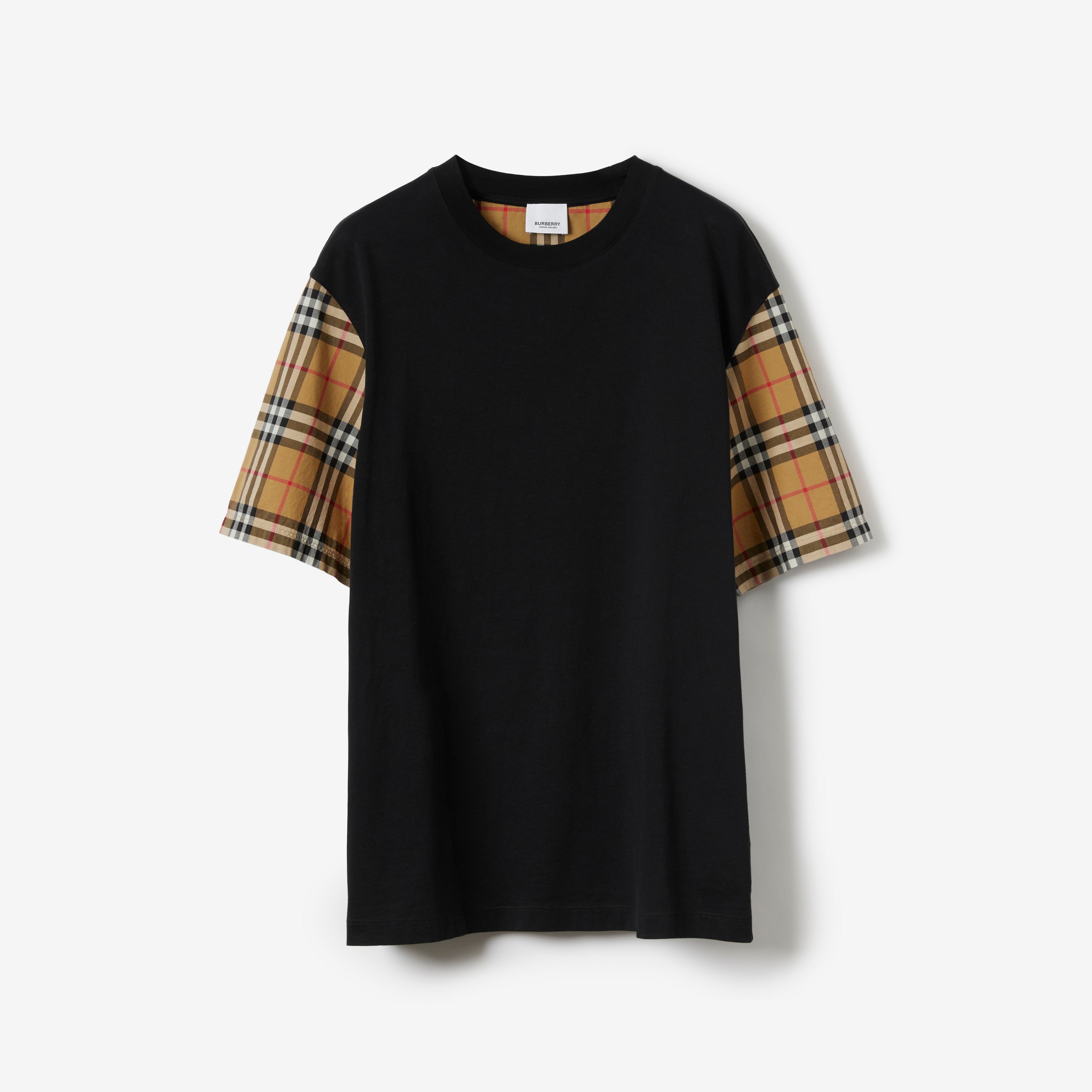 Vintage 格纹衣袖棉质宽松 T 恤衫 (黑色) | Burberry® 博柏利官网 - 1
