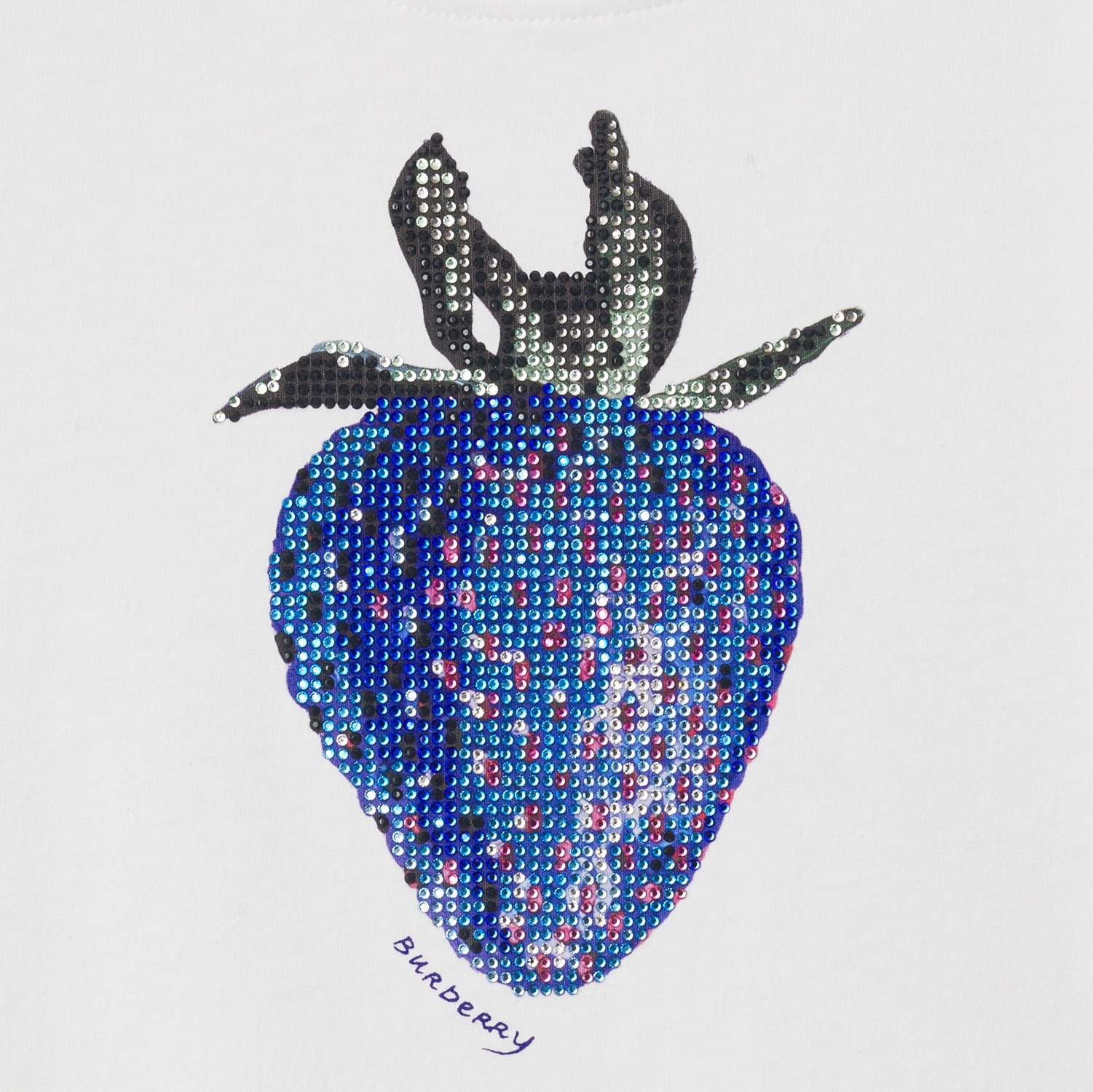 Kastiges Baumwoll-T-Shirt mit Erdbeermotiv und Kristallen