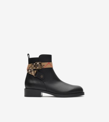Leather Huntley Boots in Black - Women | Burberry® Official