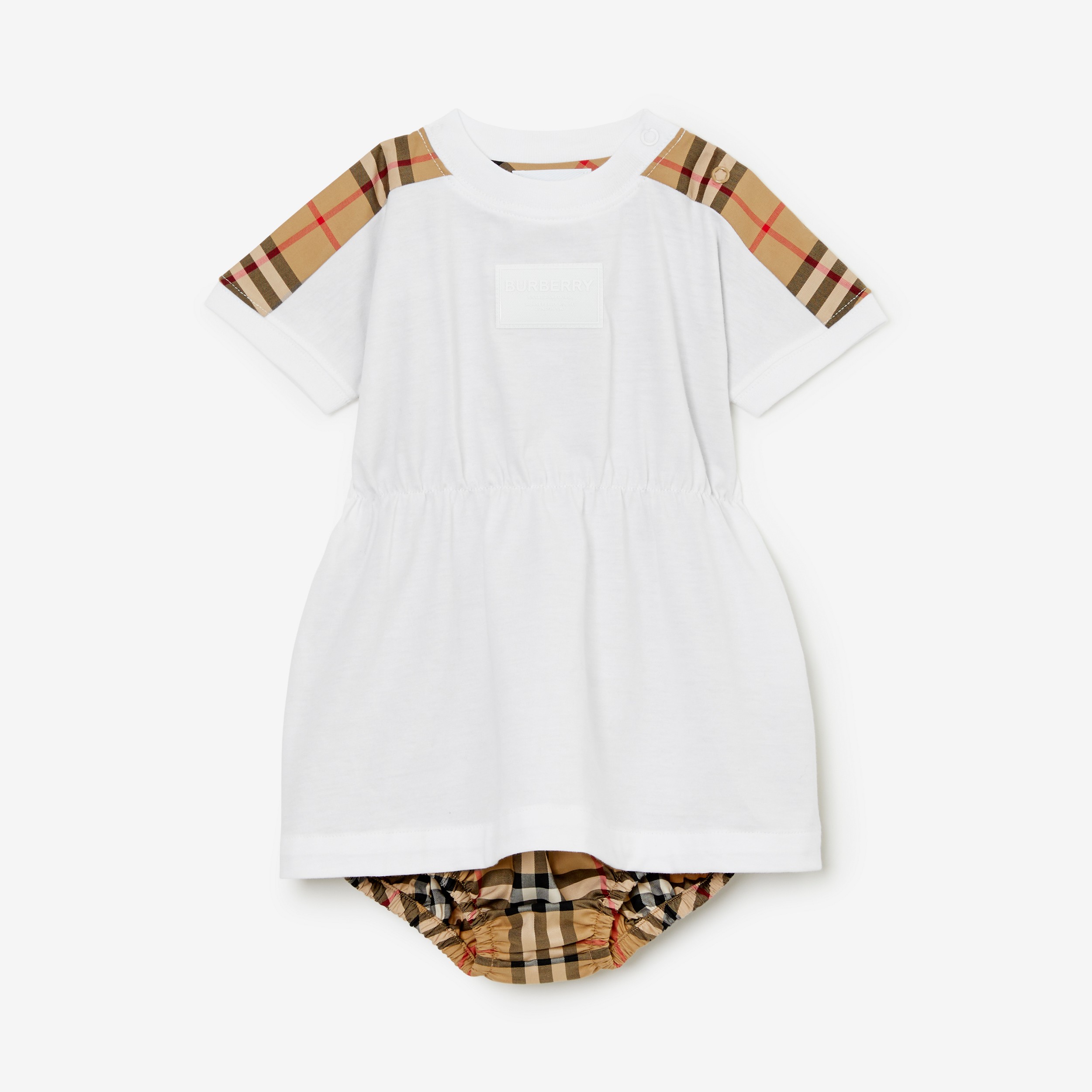 Check Cotton Dress with Bloomers in White - Children | Burberry® Official - 1