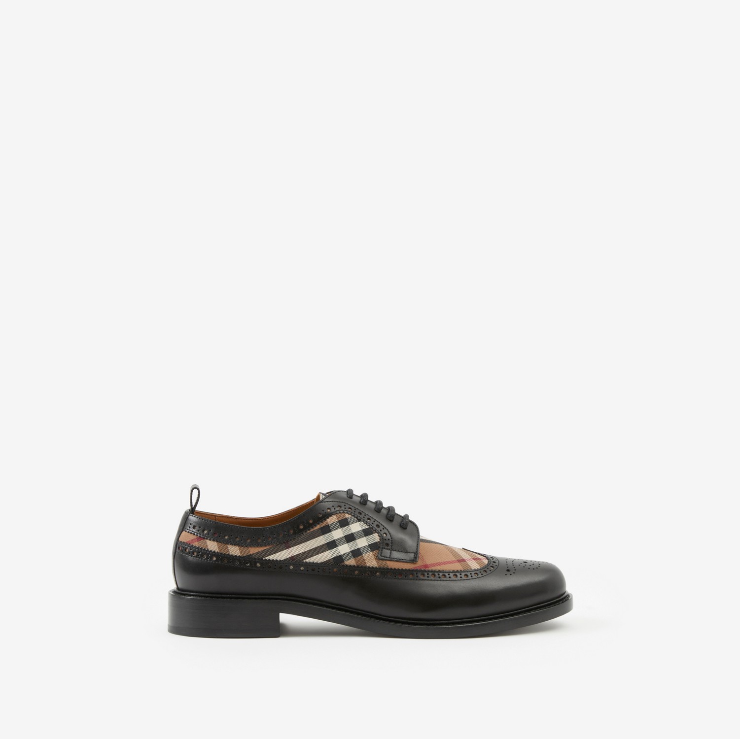 Sapatos Derby de couro com recorte em Vintage Check (Preto/marrom Bétula) - Homens | Burberry® oficial