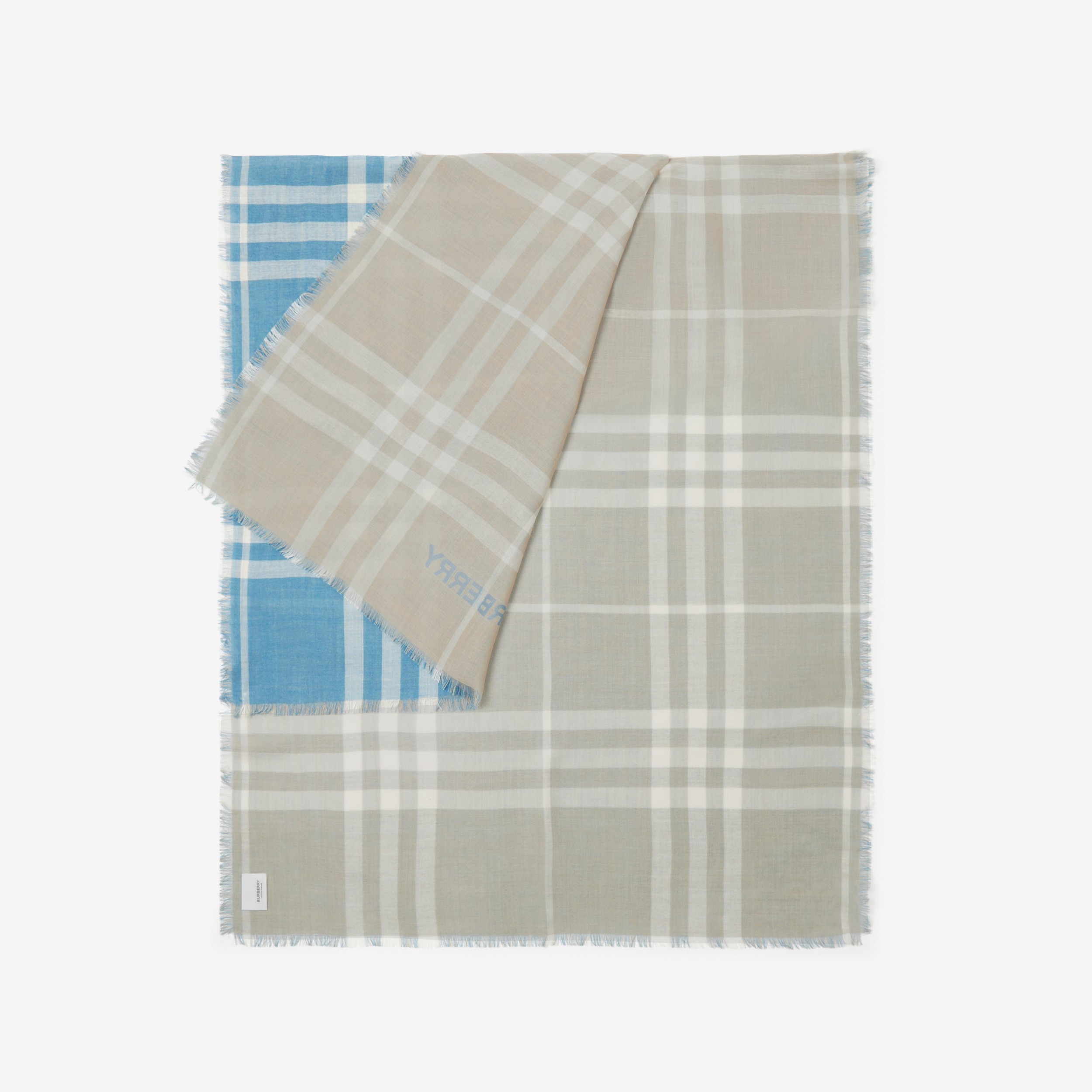 Pañuelo reversible en lana y seda Check (Azul Vivo/rosa Beige Suave) | Burberry® oficial - 3