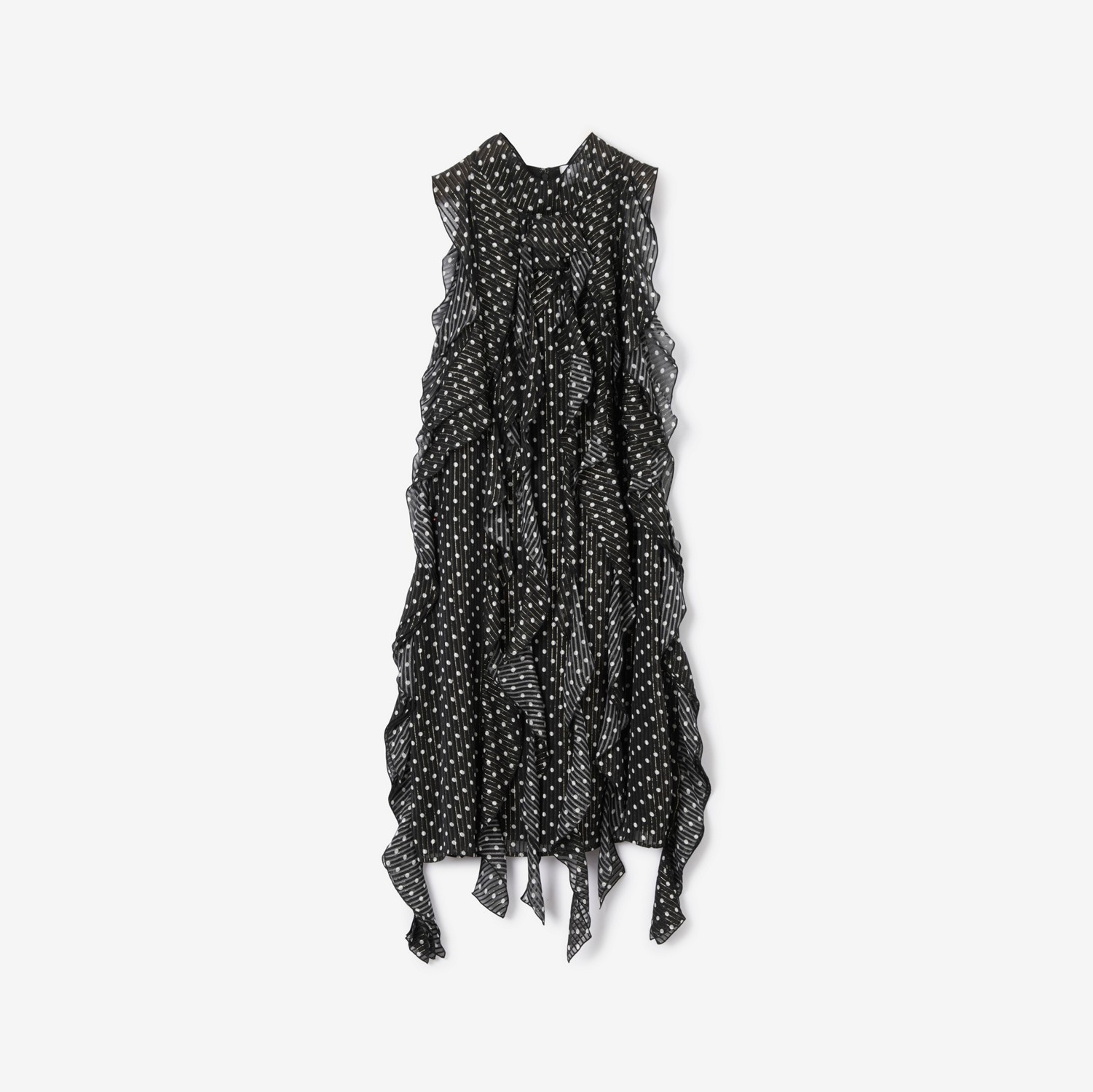 Vestido de chifon de seda em estampa de poá com detalhes franzidos (Preto) - Mulheres | Burberry® oficial