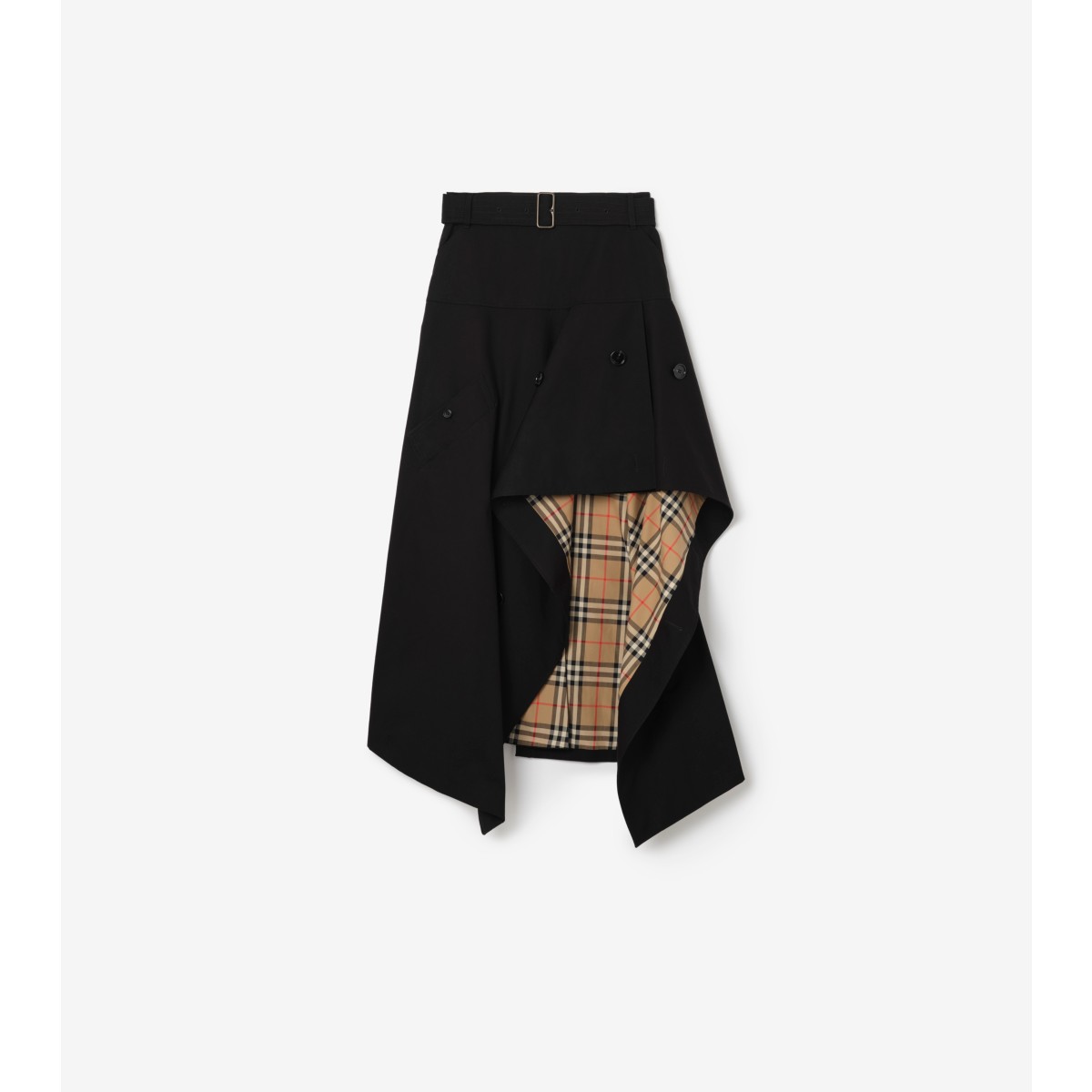  Check Gabardine Asymmetric Trench Skirt