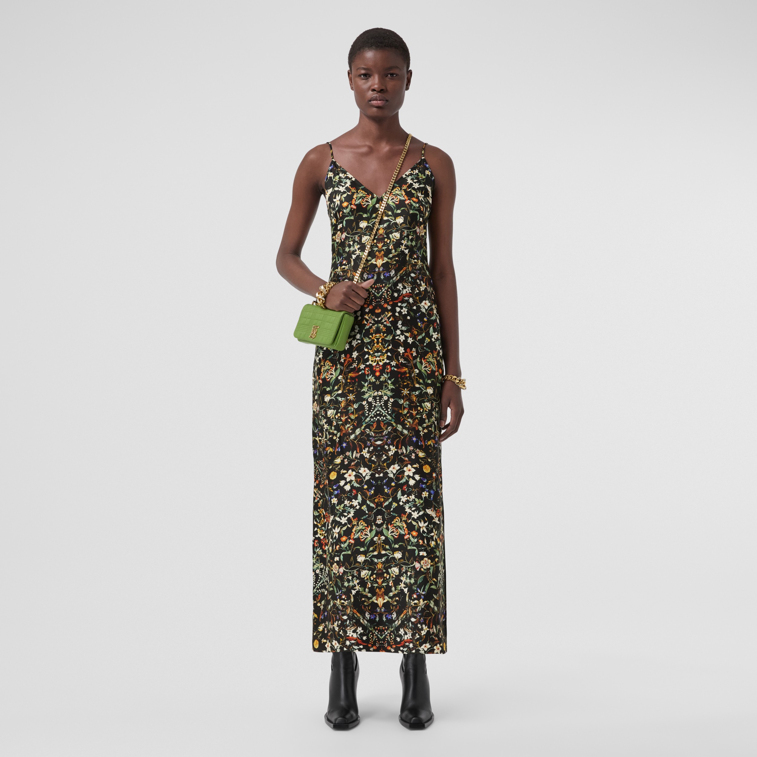 Floral Print Silk Slip Dress in Black - Women | Burberry United States