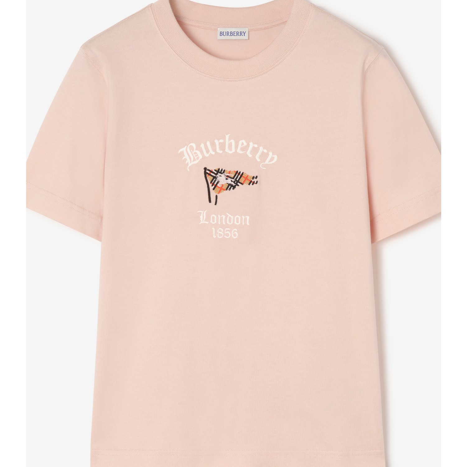 Check Flag Cotton T-shirt in Compact pink - Women | Burberry® Official