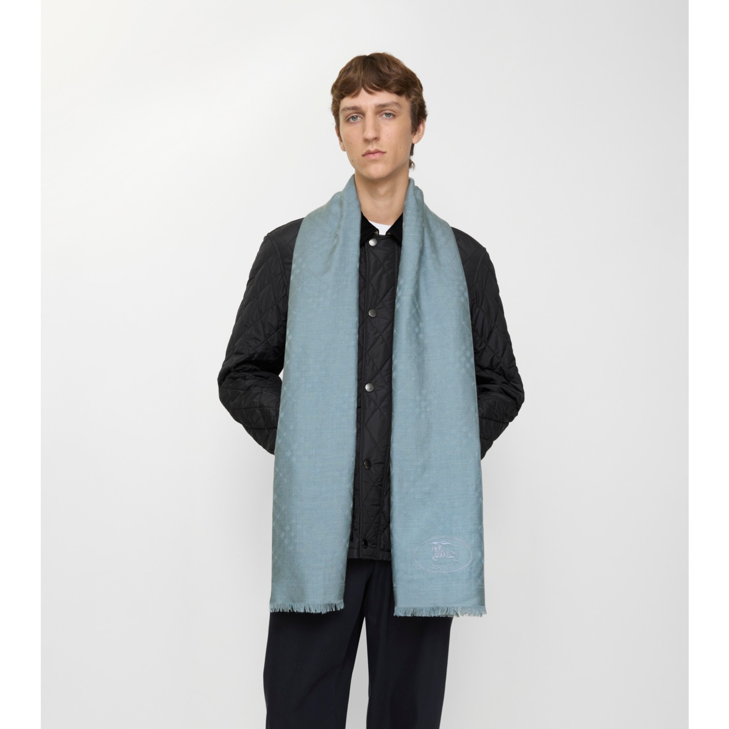 Wide Check Wool Silk Scarf