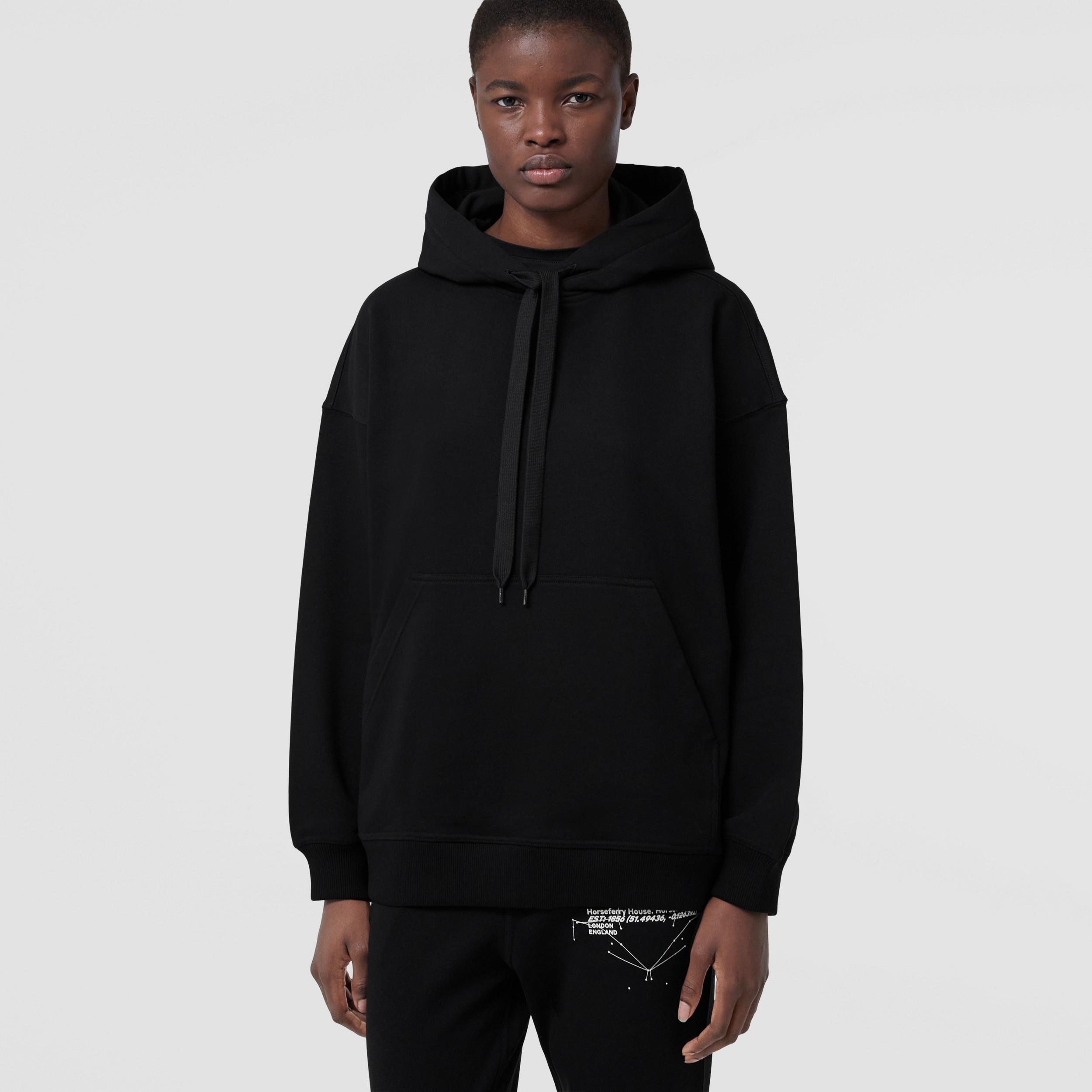 Constellations Print Cotton Oversized Hoodie in Black - Women | Burberry® Official - 1