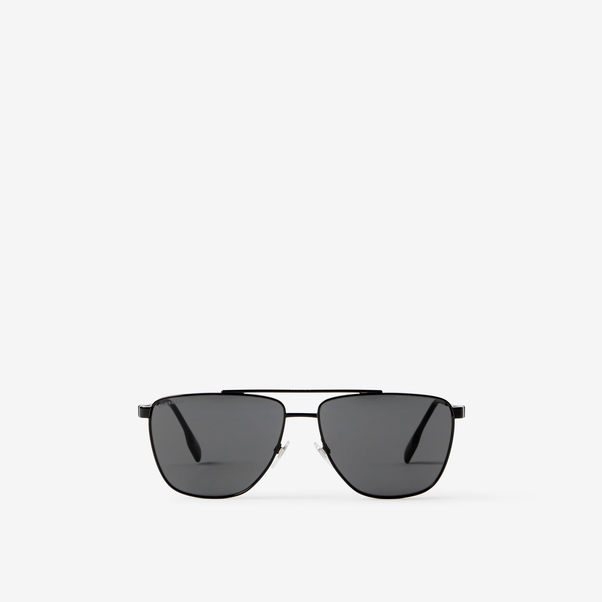 Óculos de sol com armação aviador e detalhe de listras (Preto) | Burberry® oficial - 1