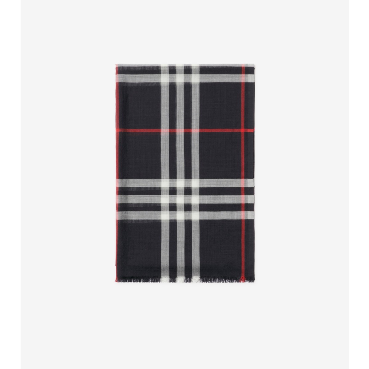 Burberry Check Wool Silk Scarf In Navy