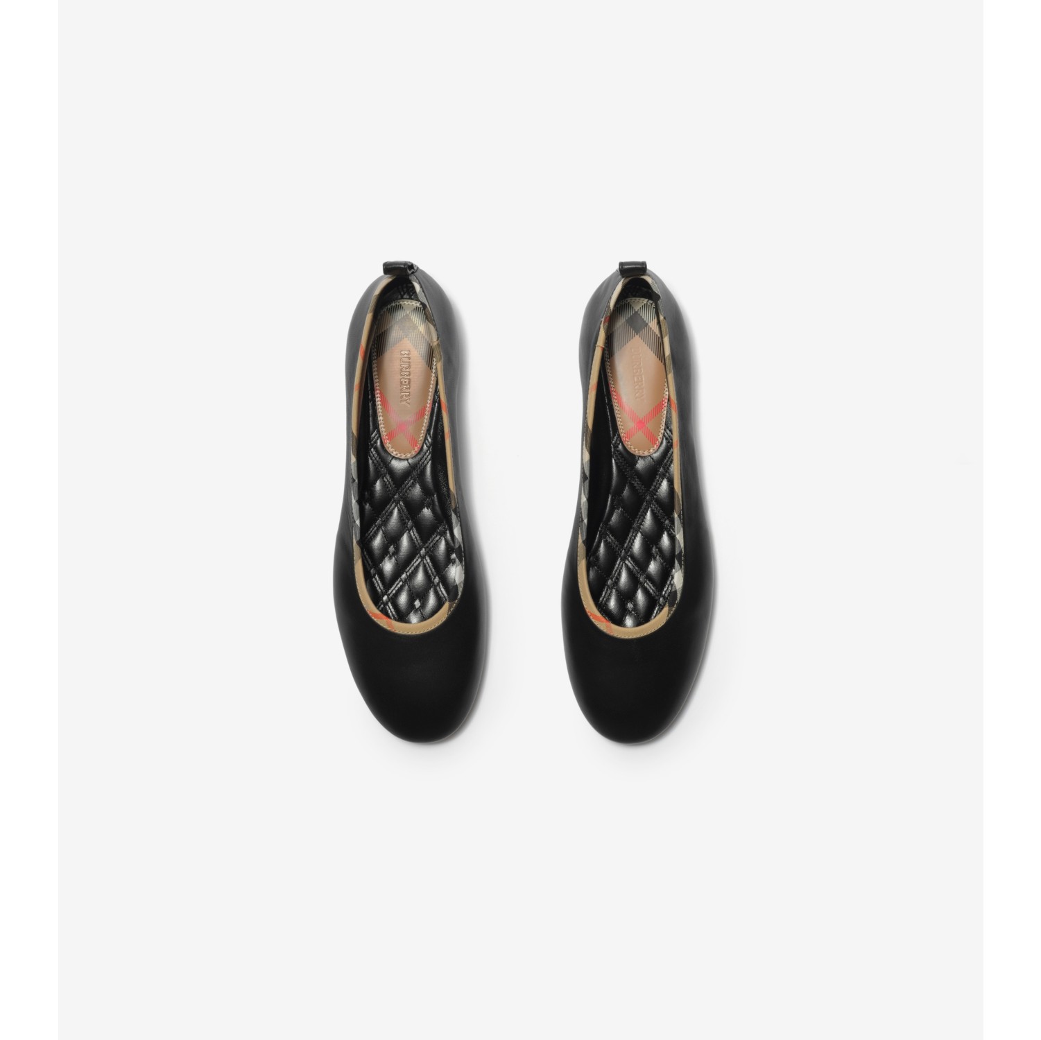 Check Trim Leather Robin Ballerinas in Black - Women | Burberry® Official