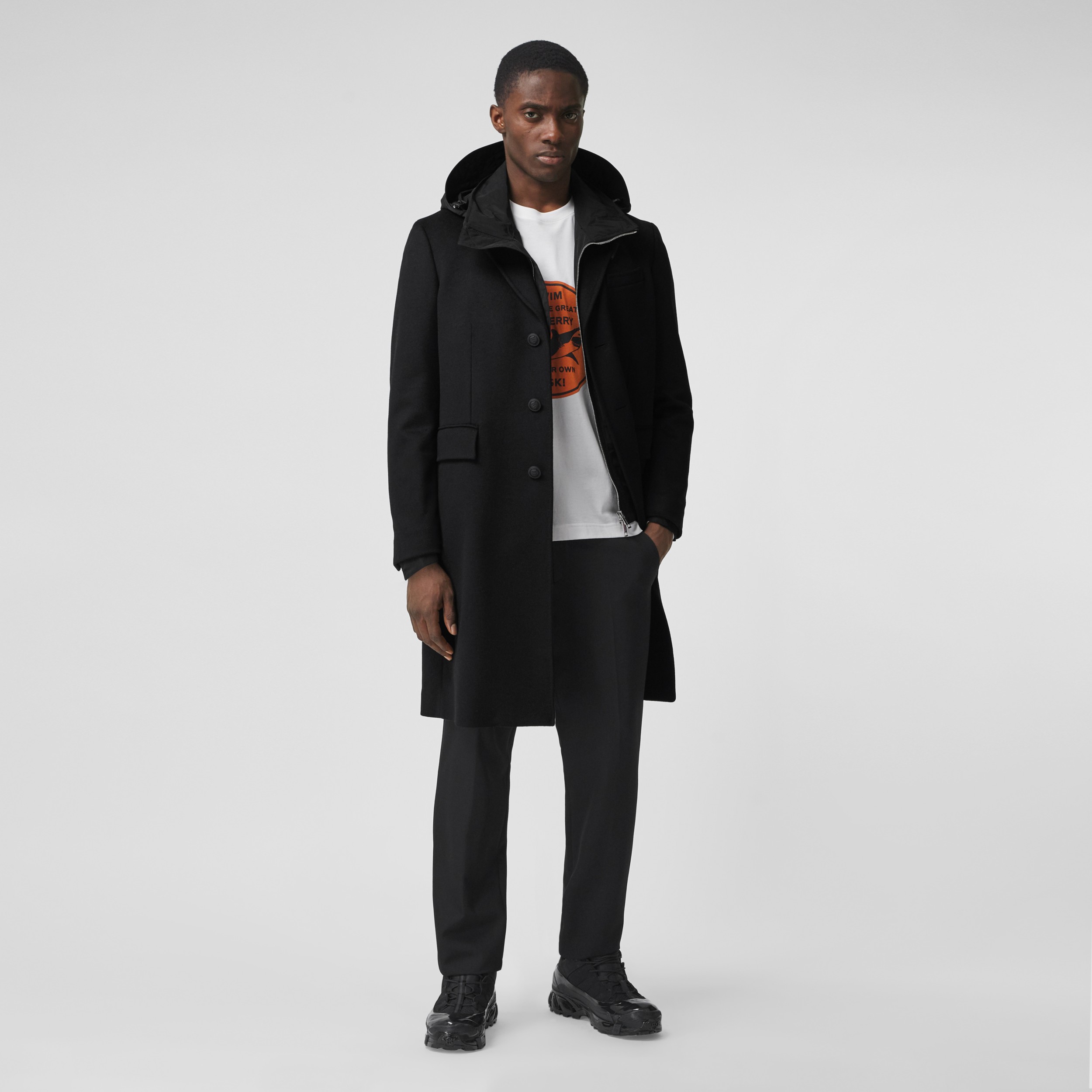 Button Detail Wool Cashmere Tailored Coat in Black - Men | Burberry ...