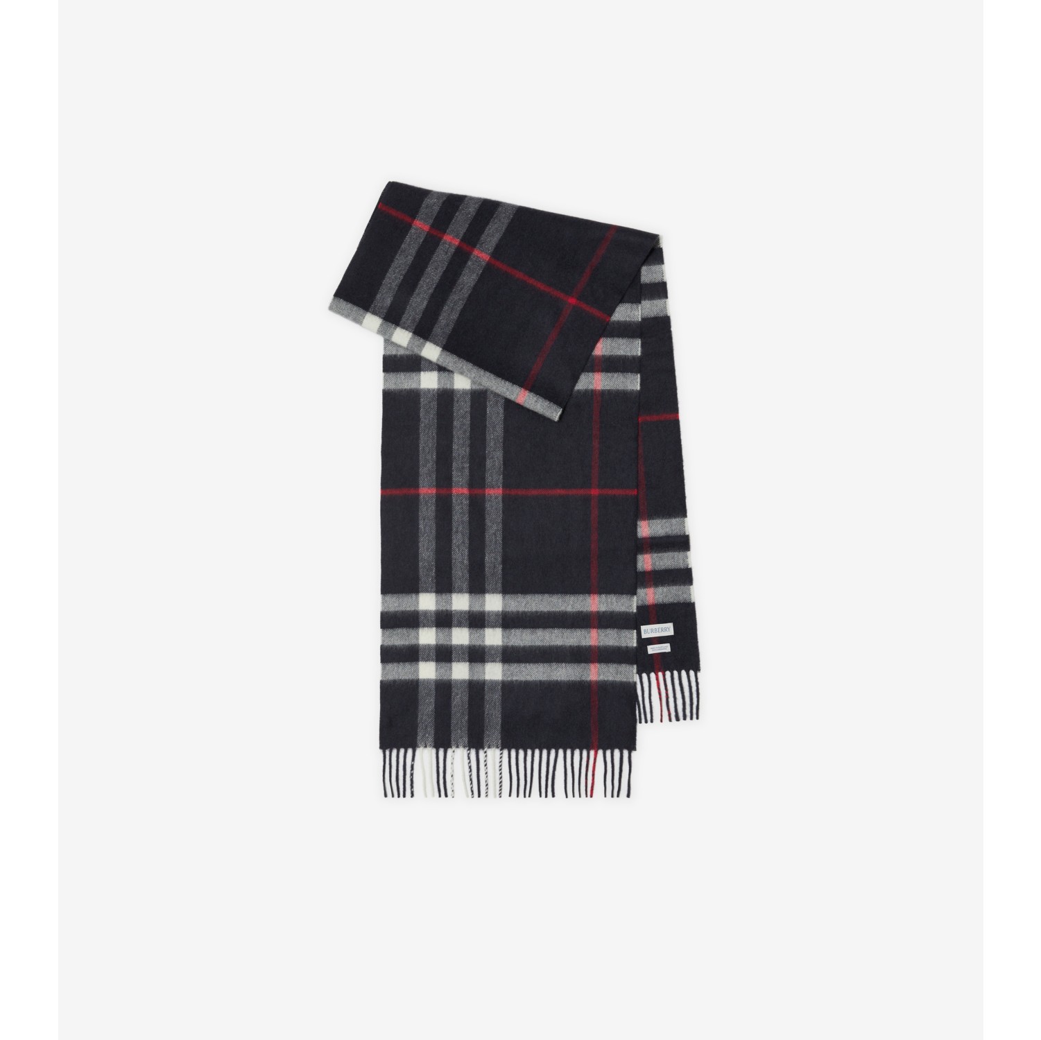 Check Cashmere Scarf in Navy | Burberry® Official