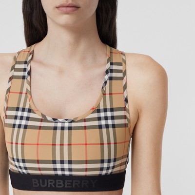 Logo Detail Vintage Check Bra Top in Archive Beige - Women | Burberry®  Official