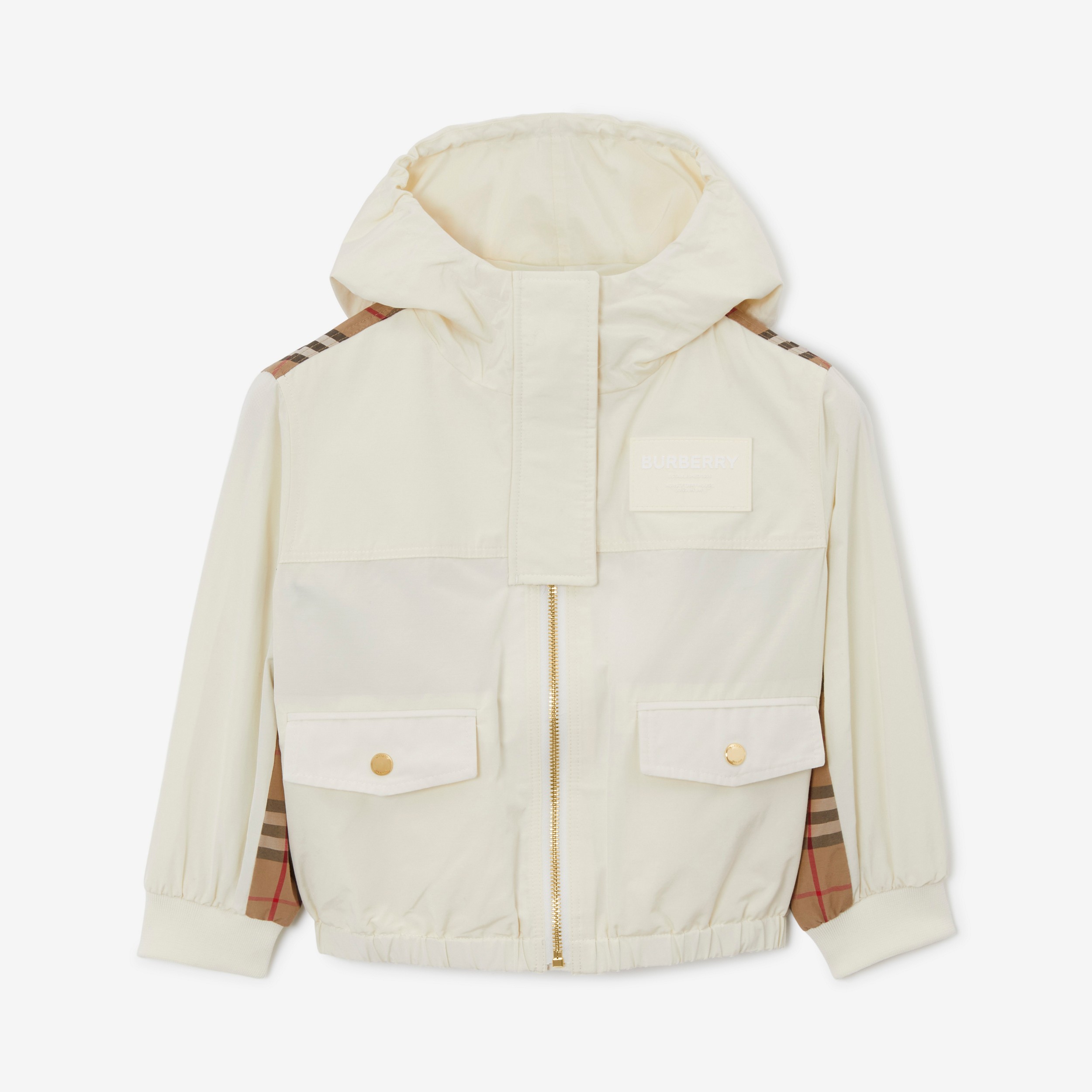 Jaqueta de algodão com recorte em Check e capuz (Creme Claro) | Burberry® oficial - 1