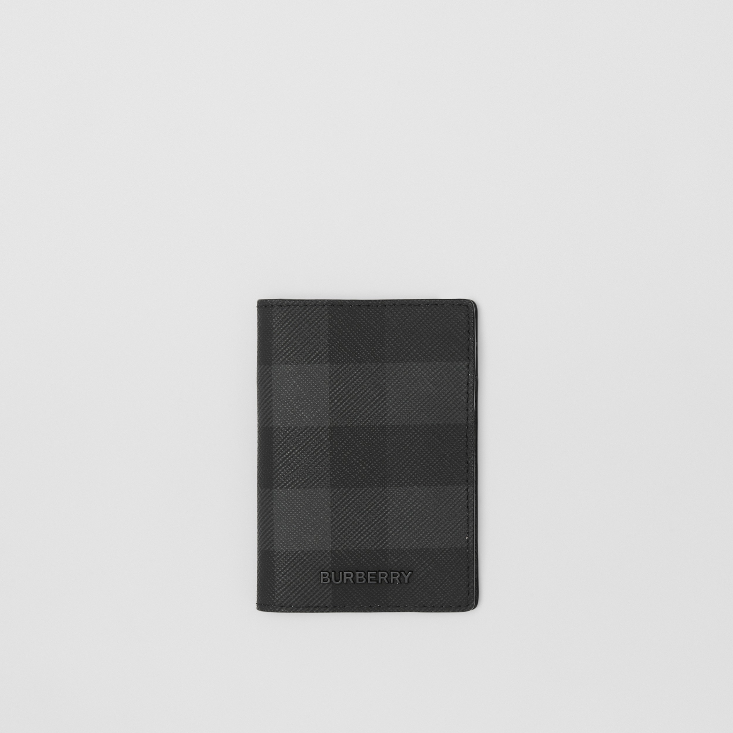 Charcoal Check and Leather Folding Card Case in Grey - Men | Burberry® Official - 1