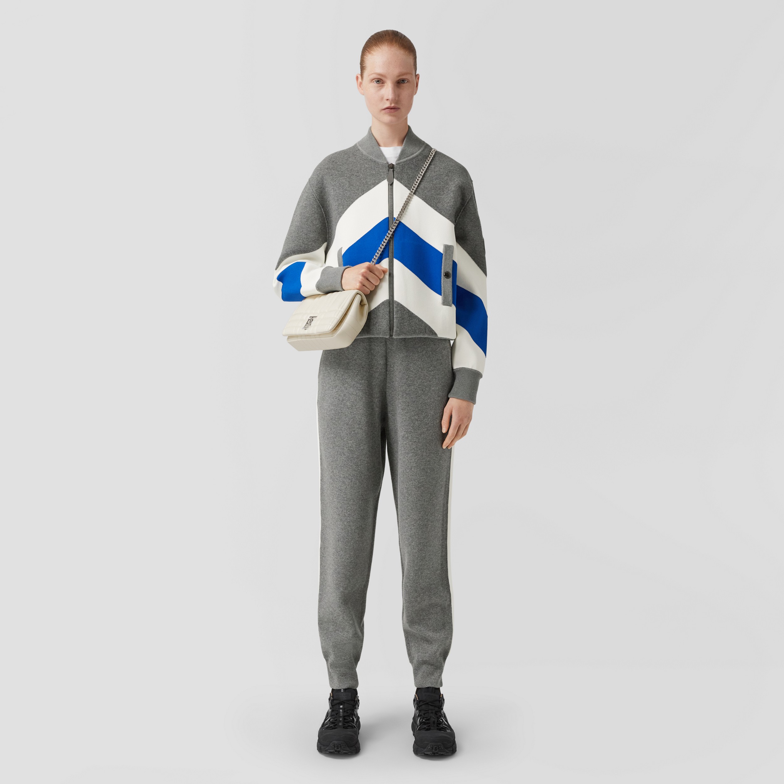 Pantalon de jogging en laine et cachemire mélangés à logo (Camaïeu  Gris Clairs) - Femme | Site officiel Burberry® - 1