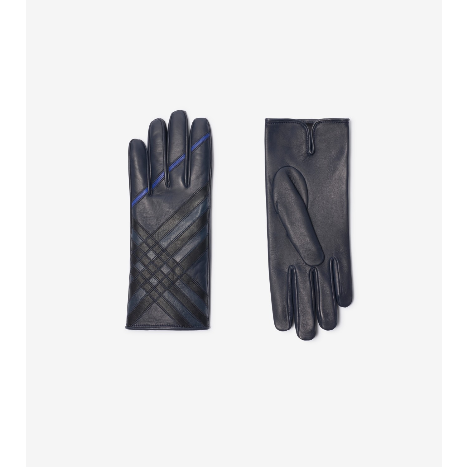 Check Intarsia Leather Gloves