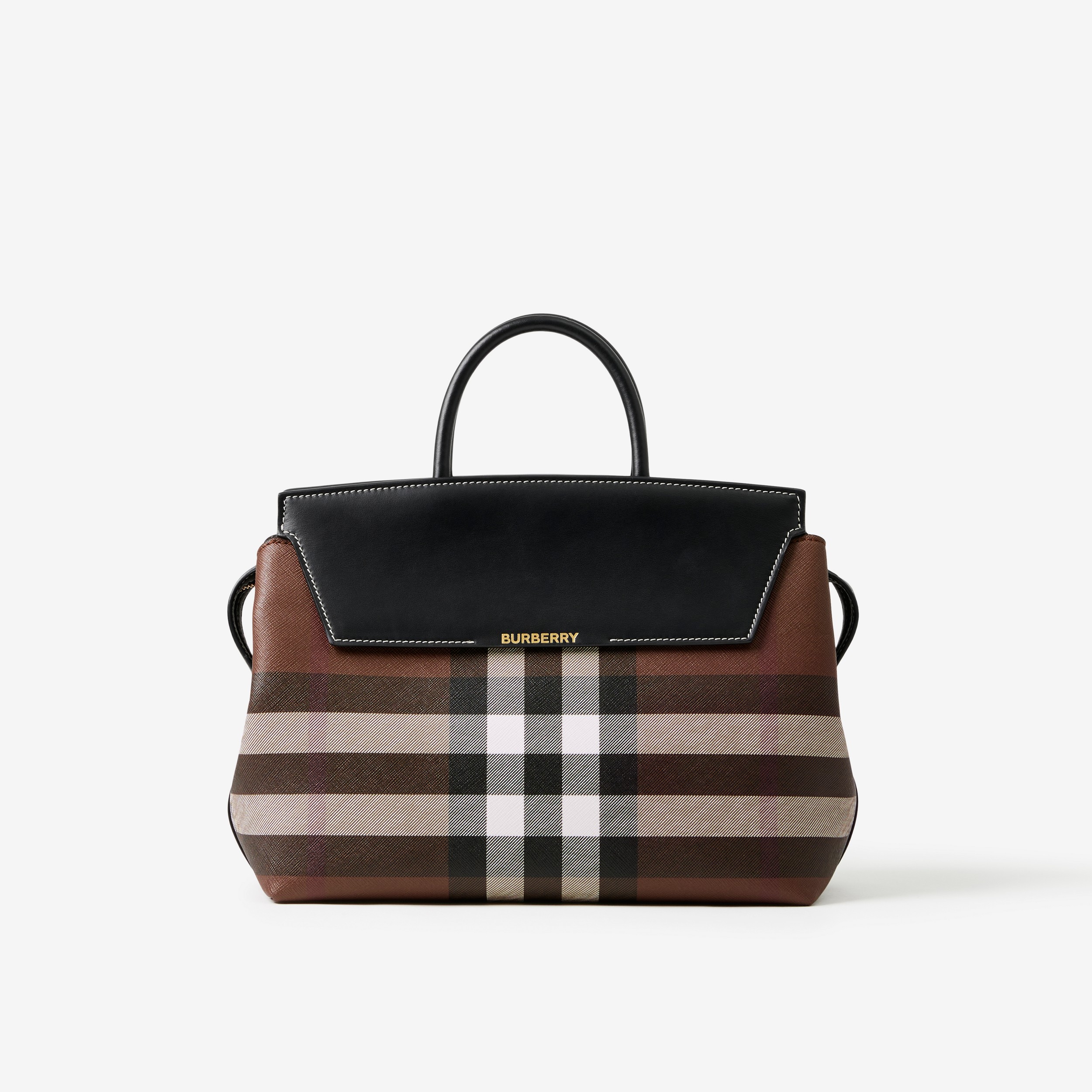 Check and Leather Medium Catherine Bag in Dark Birch Brown - Women | Burberry® Official - 1