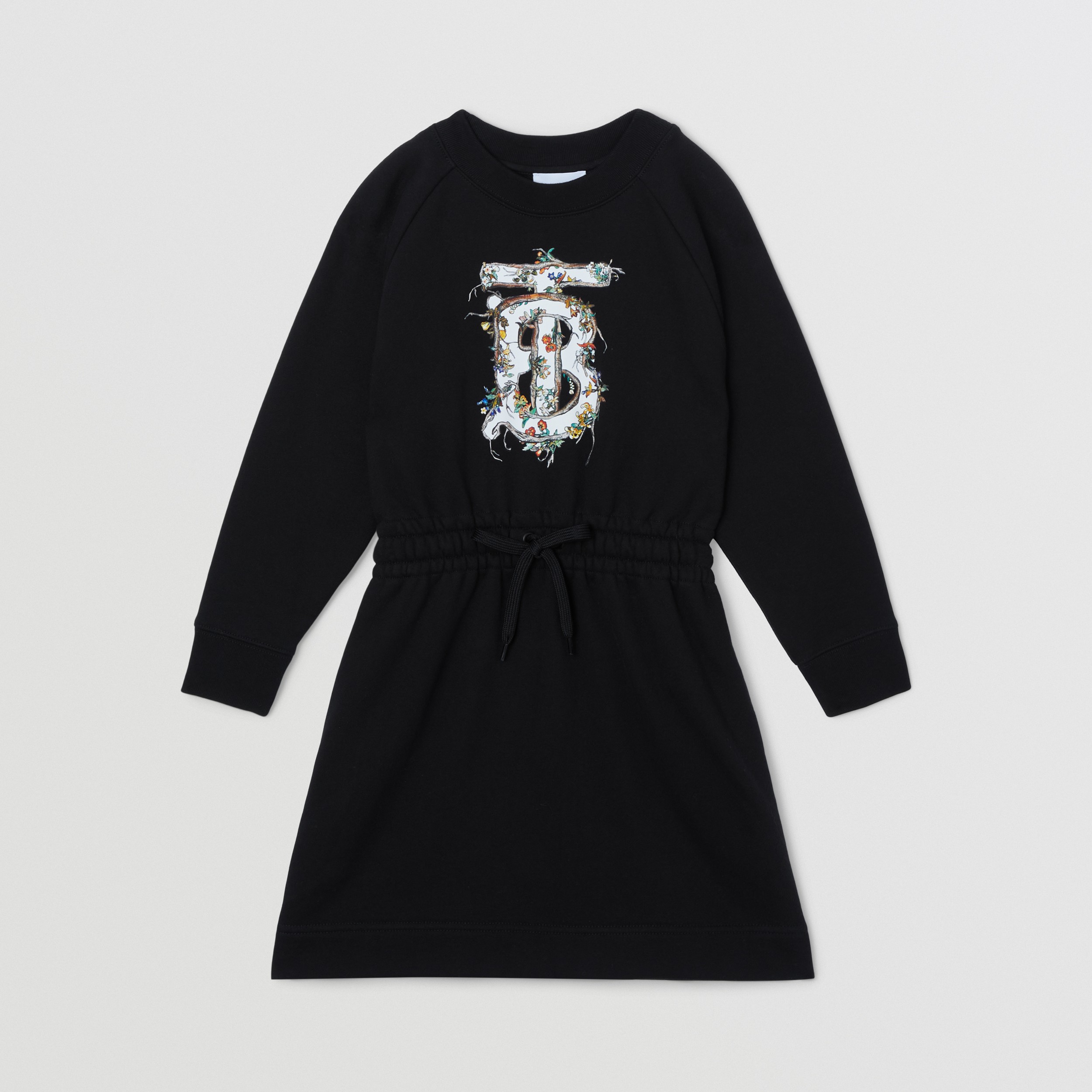Long-sleeve Monogram Motif Cotton Dress in Black | Burberry® Official - 1
