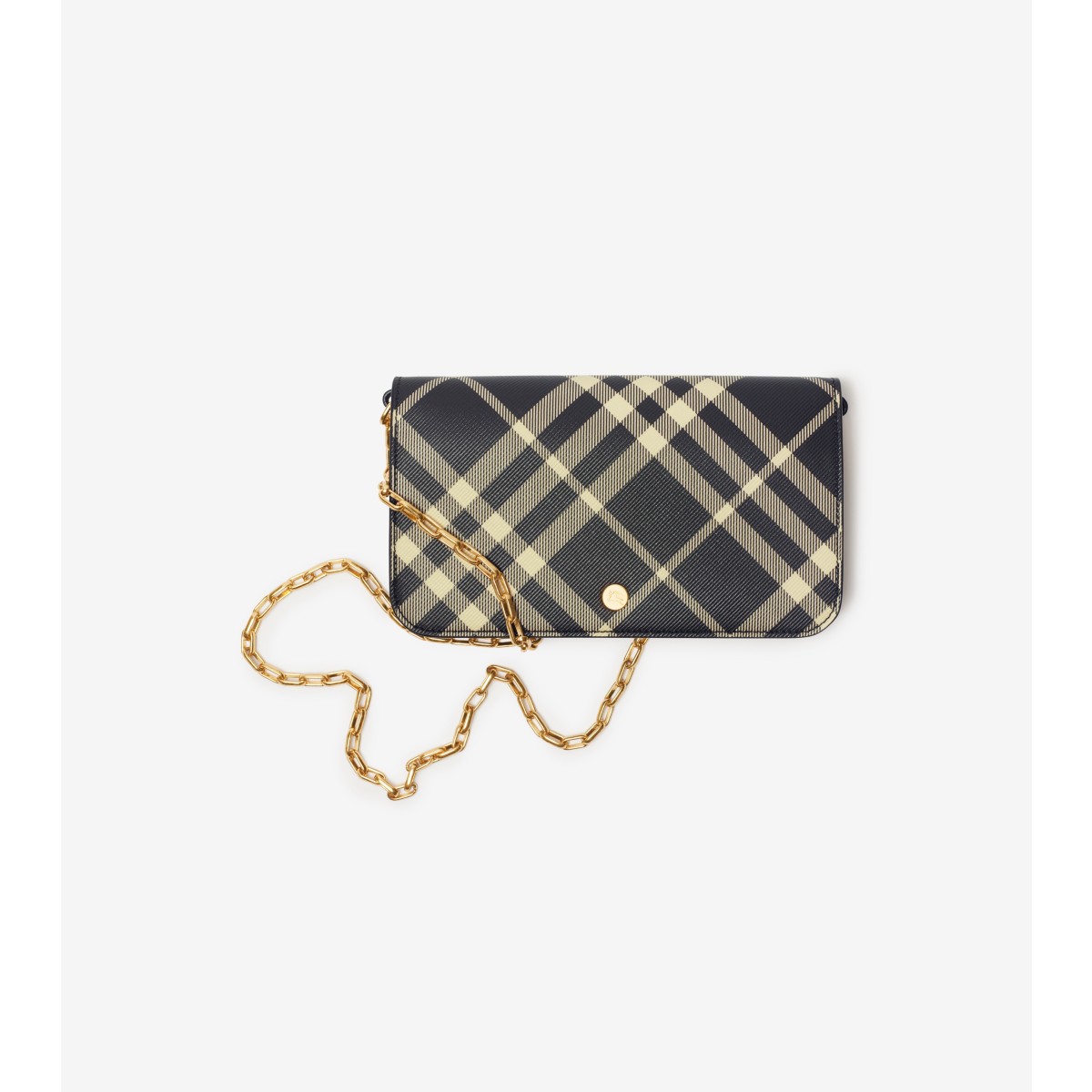 Shop Burberry Check Chain Strap Wallet In Black/calico