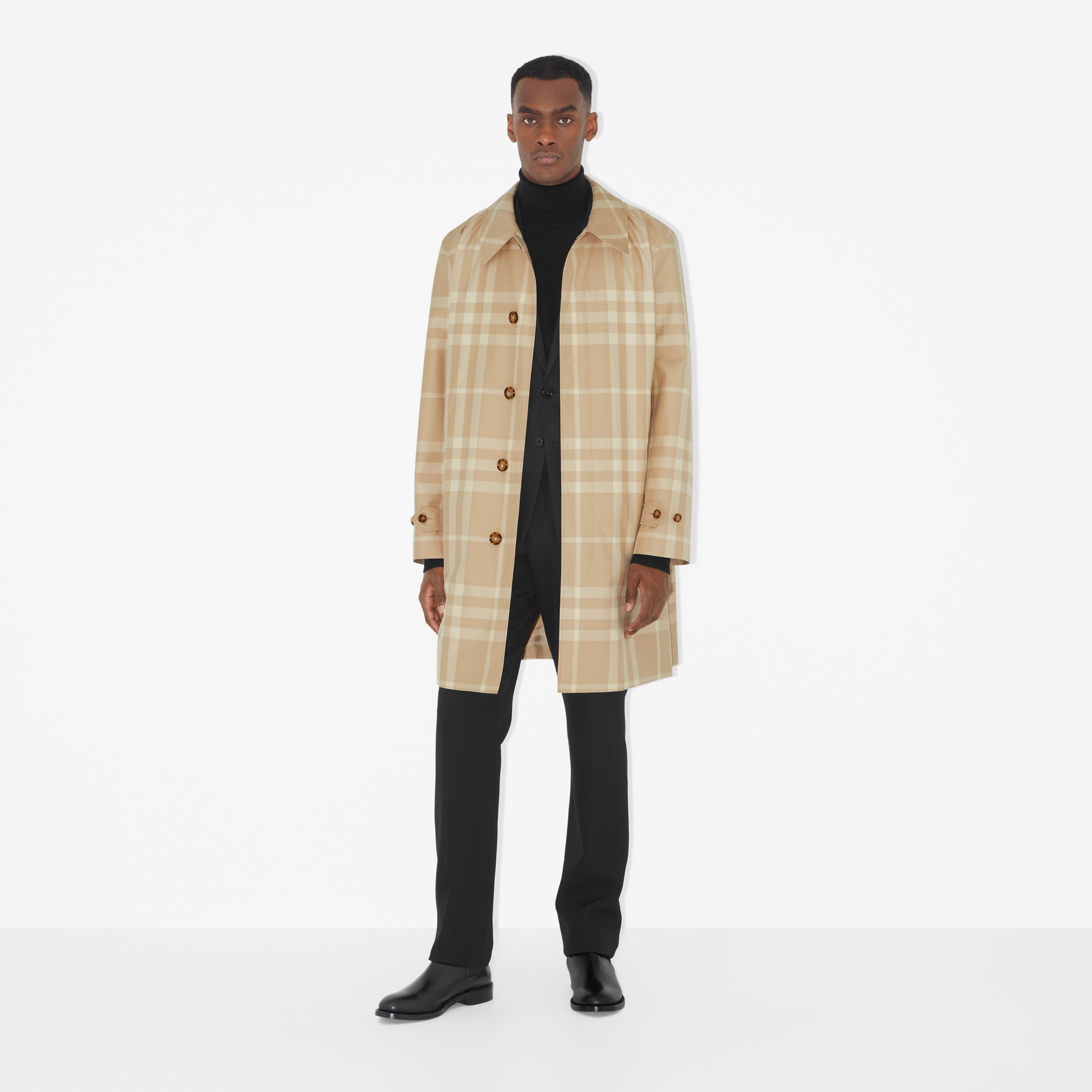 Abrigo tres cuartos en algodón de gabardina a cuadros (Rosa Beige Suave) -  Hombre | Burberry® oficial