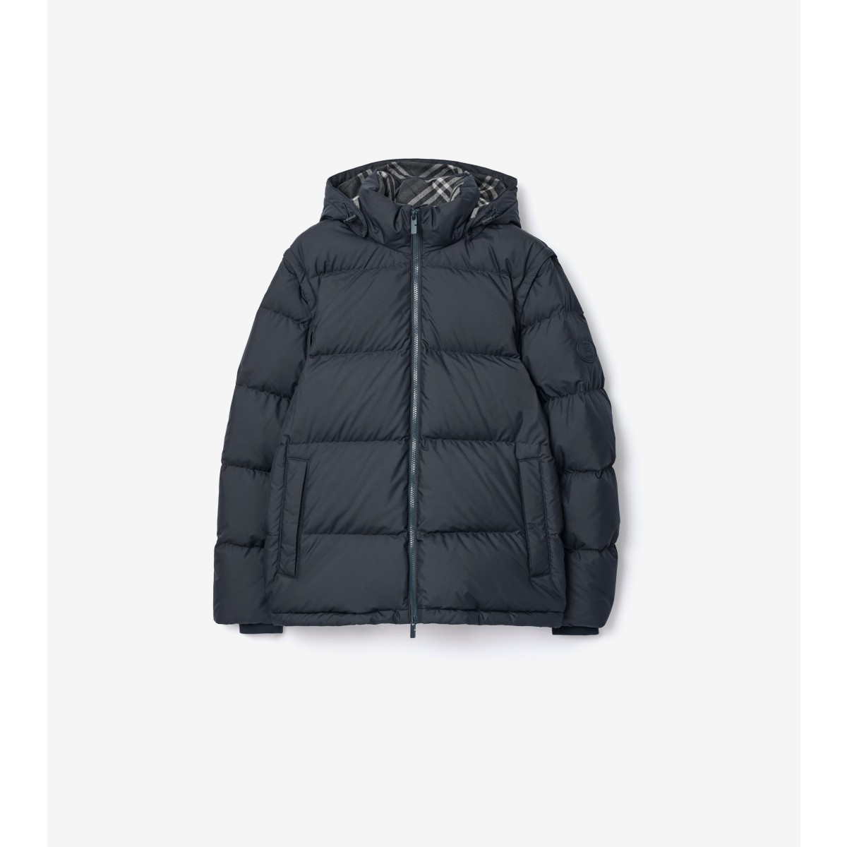  Check Detachable Sleeve Puffer Jacket