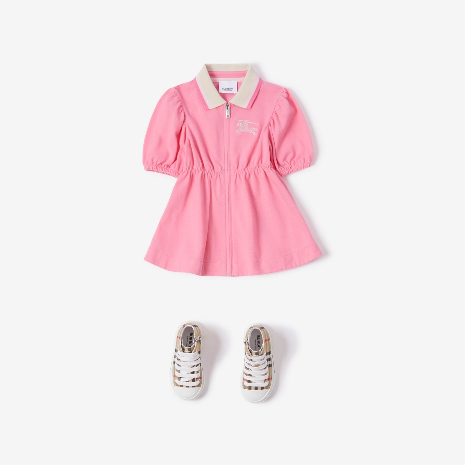 Poloshirtkleid aus Baumwolle mit EKD-Motiv (Zartes Kaugummirosa) - Kinder | Burberry®