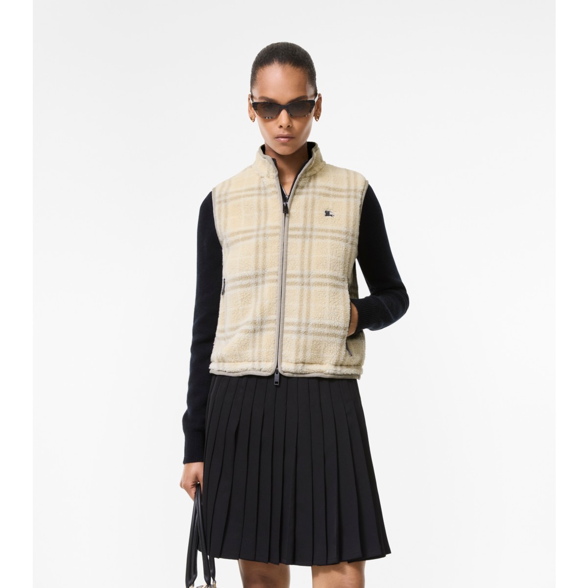  Check Wool Cashmere Blend Fleece Gilet