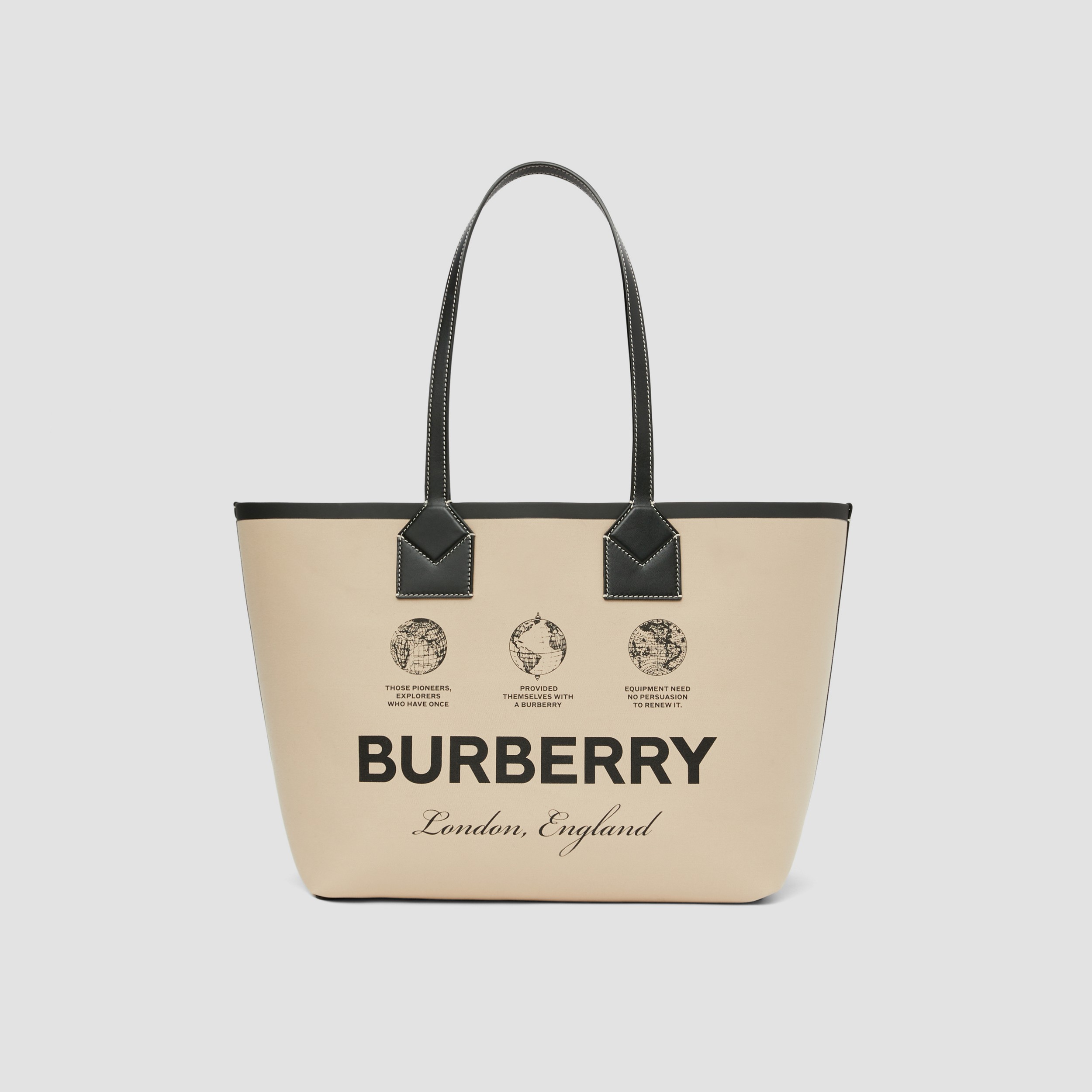 Label Print Cotton Medium London Tote Bag in Beige - Women | Burberry® Official - 1