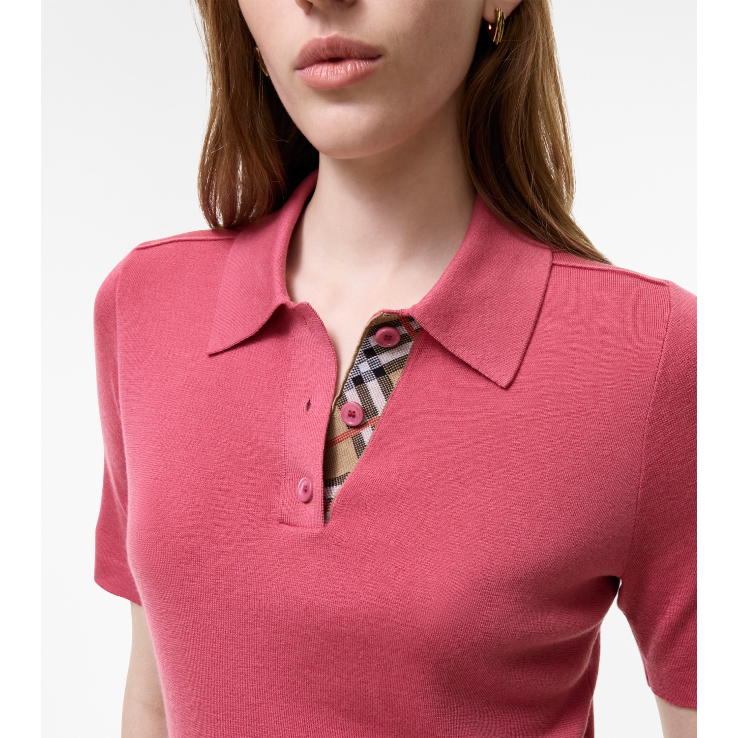 Wool Polo Shirt in Mauvewood pink - Women | Burberry® Official