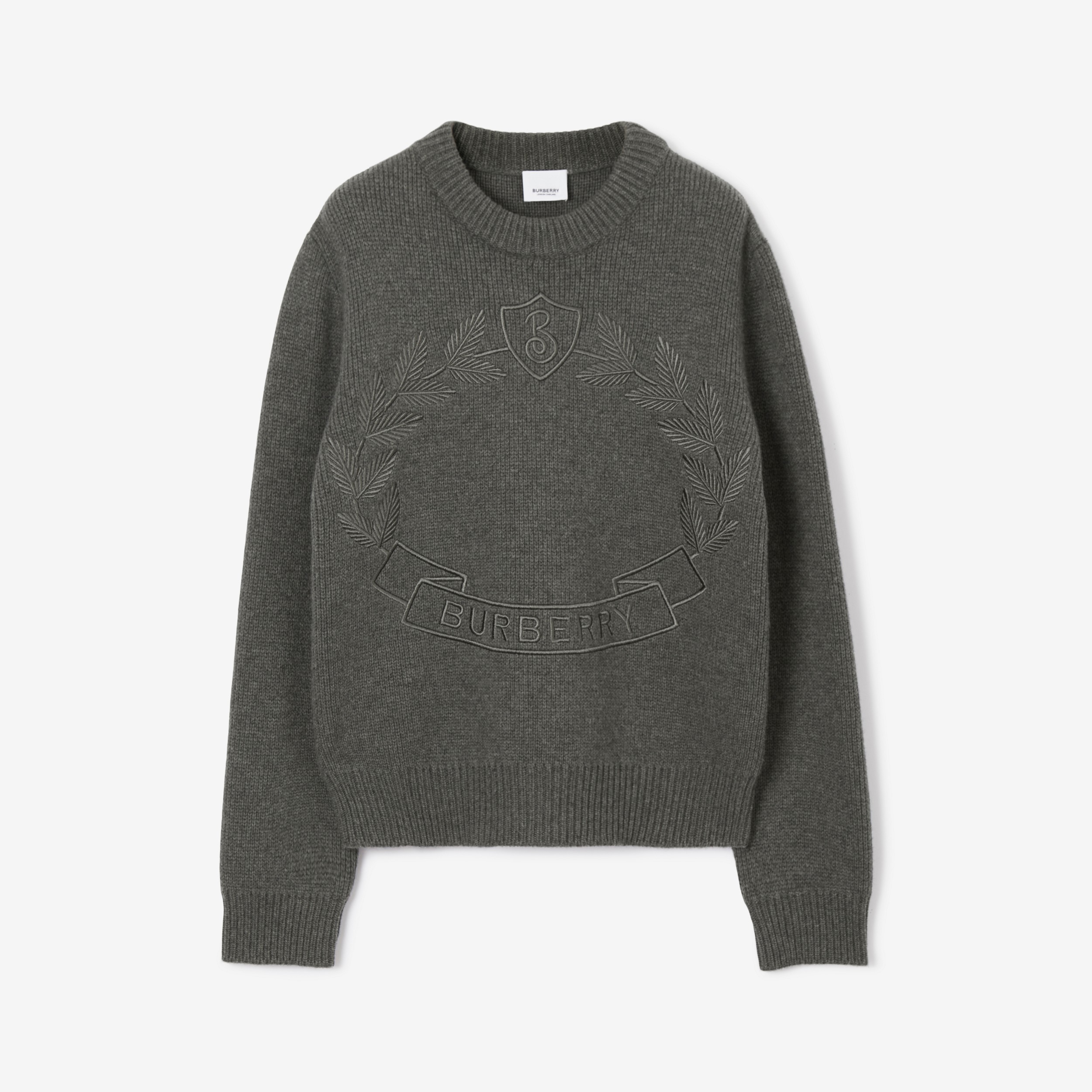 Suéter de lã e cashmere com emblema de folha de carvalho (Cinza Escuro Mesclado) - Mulheres | Burberry® oficial - 1