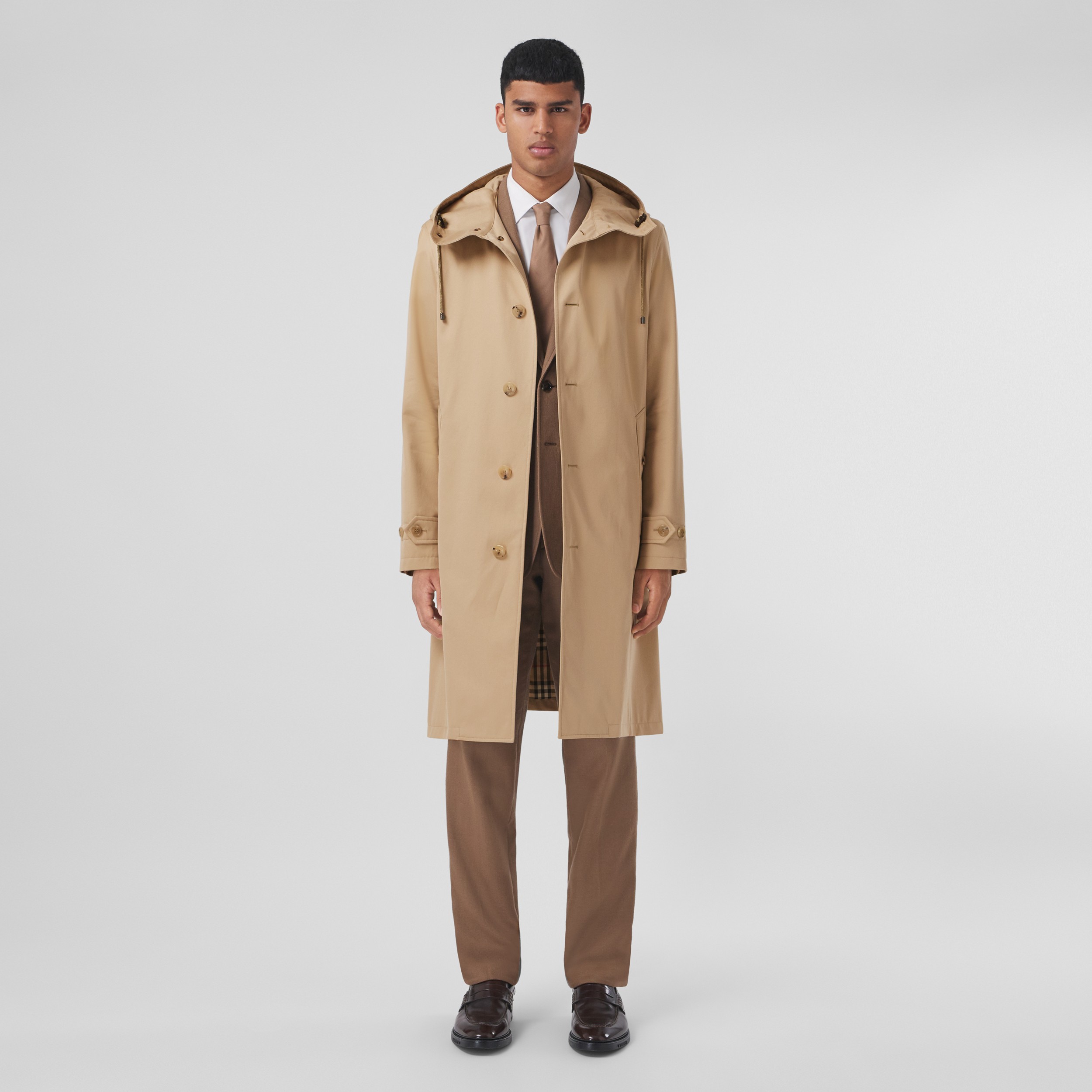 Car coat com capuz de gabardine de algodão (Mel) - Homens | Burberry® oficial - 4